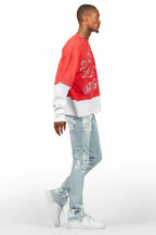 Kodak Blue/White Painter Stacked Flare Jean