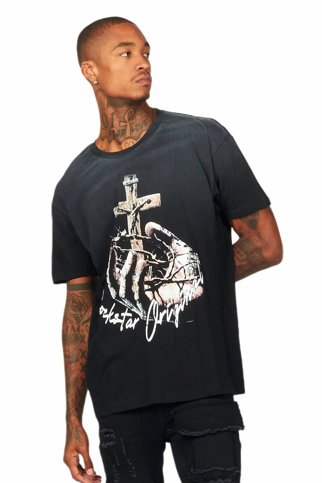 Kateo Black Graphic Oversized T-Shirt