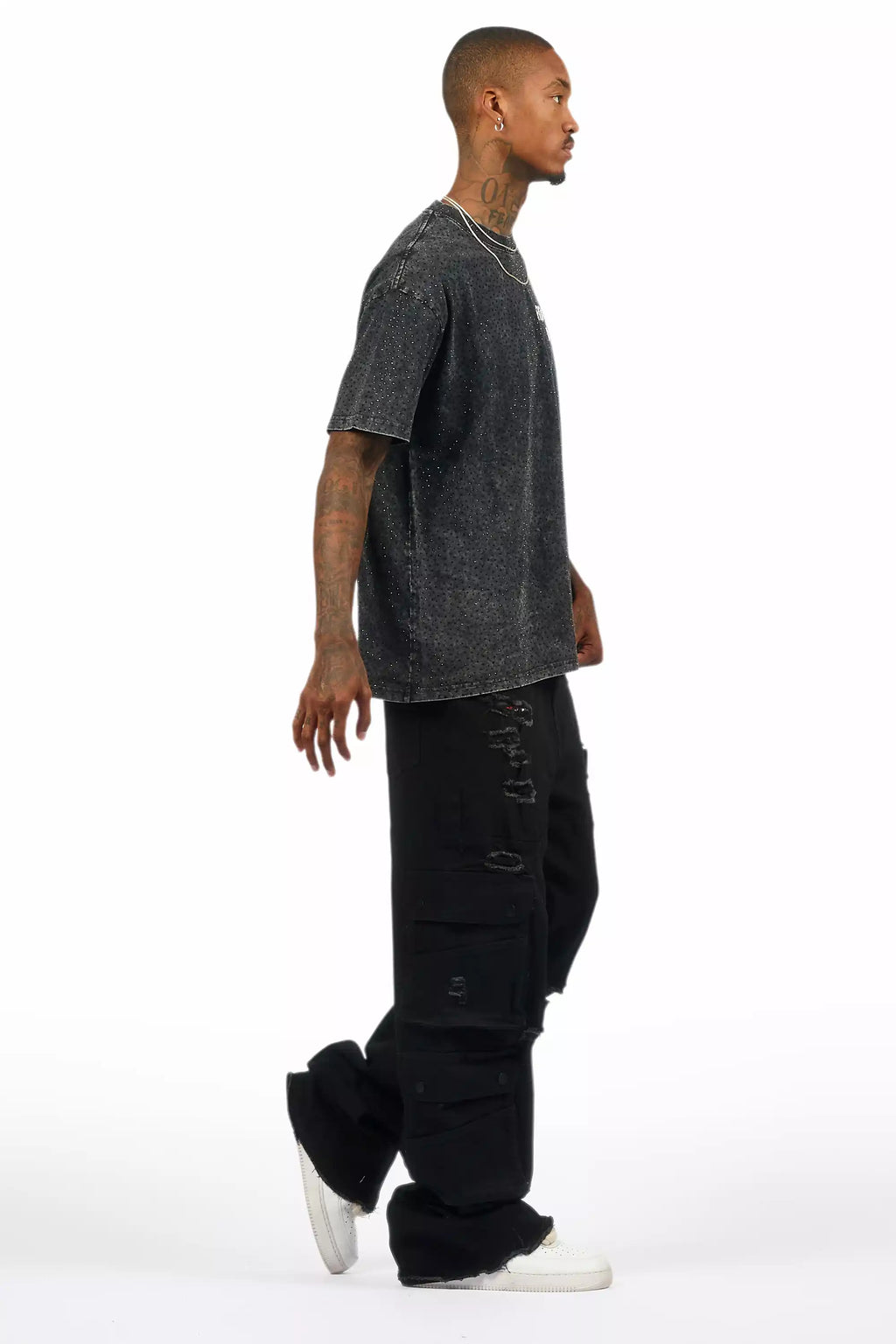 Keylor Black Distressed Baggy Fit Jean