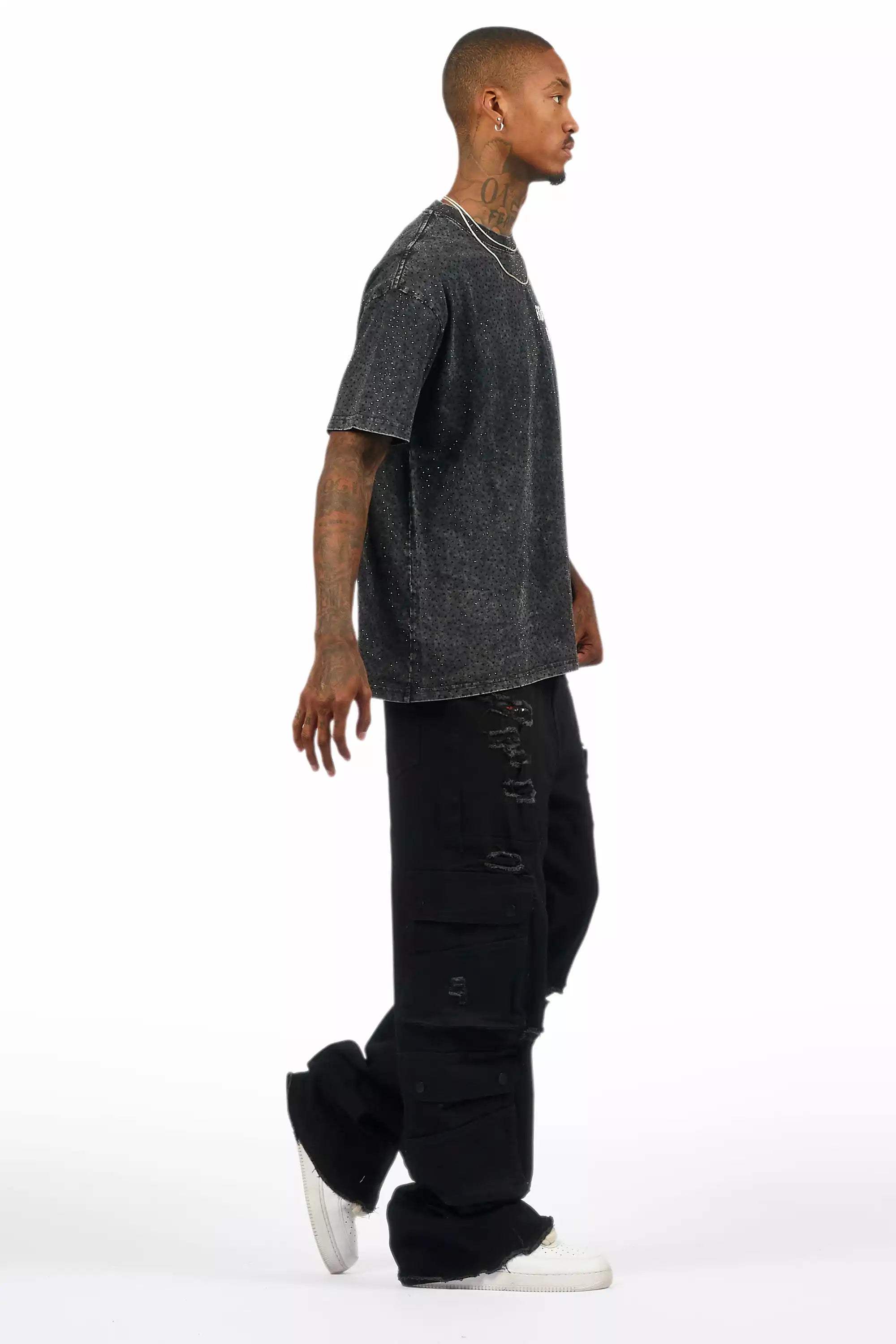 Keylor Black Distressed Baggy Fit Jean