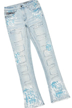 Saxon White/Blue T-Shirt/Stacked Flare Jean Set