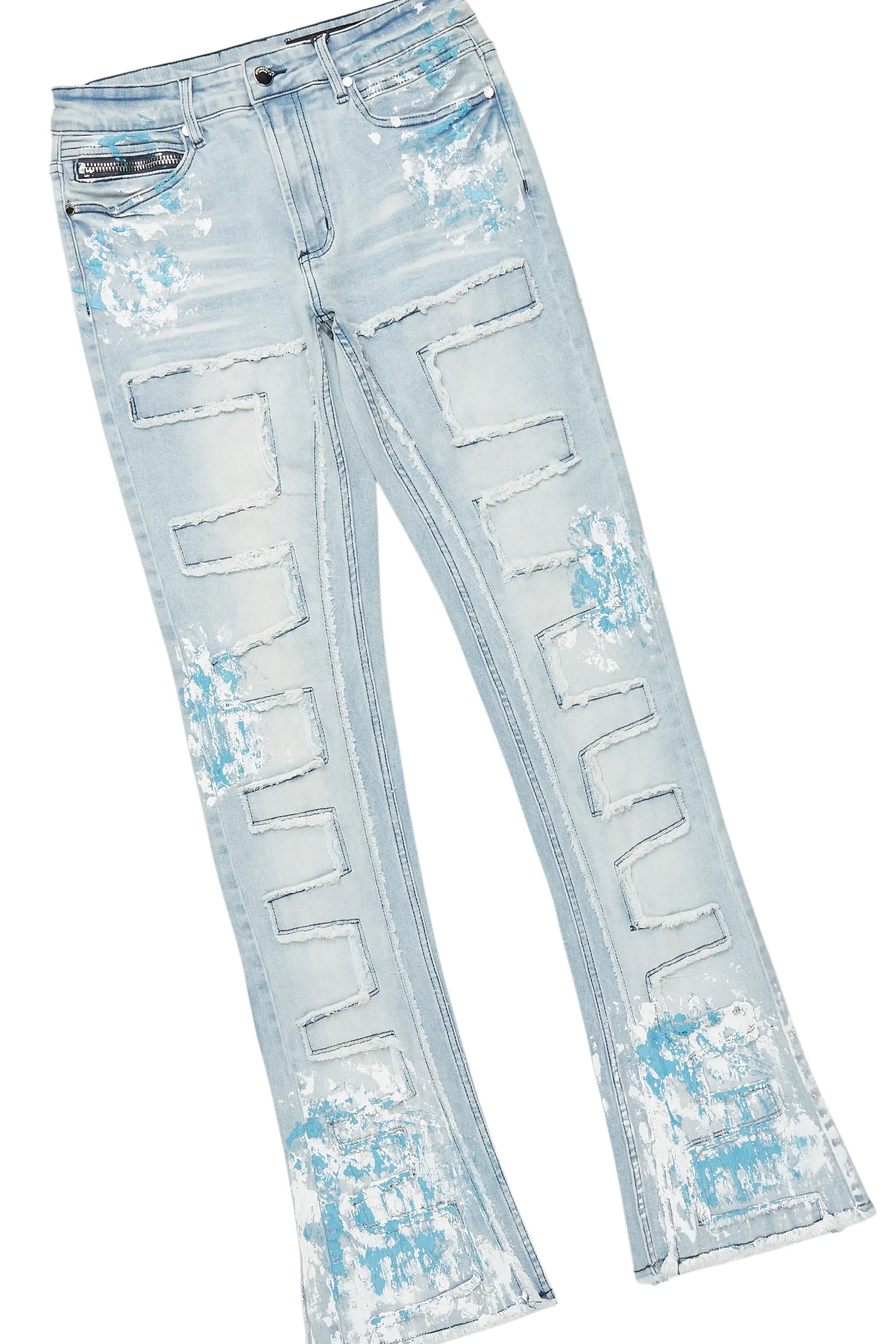 Saxon White/Blue T-Shirt/Stacked Flare Jean Set