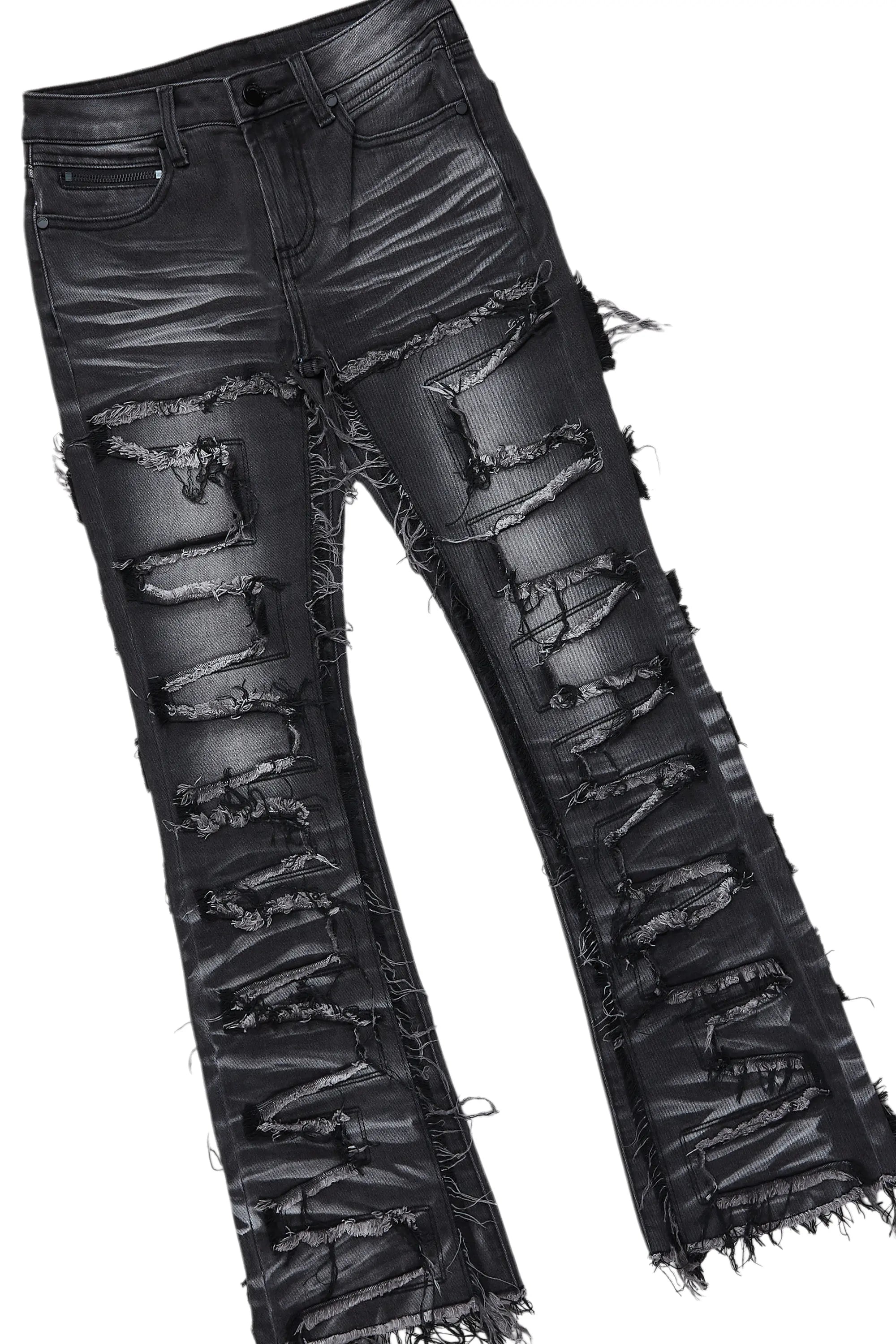 Boys Texastea Vintage Black Hoodie/Stacked Flare Jean Set