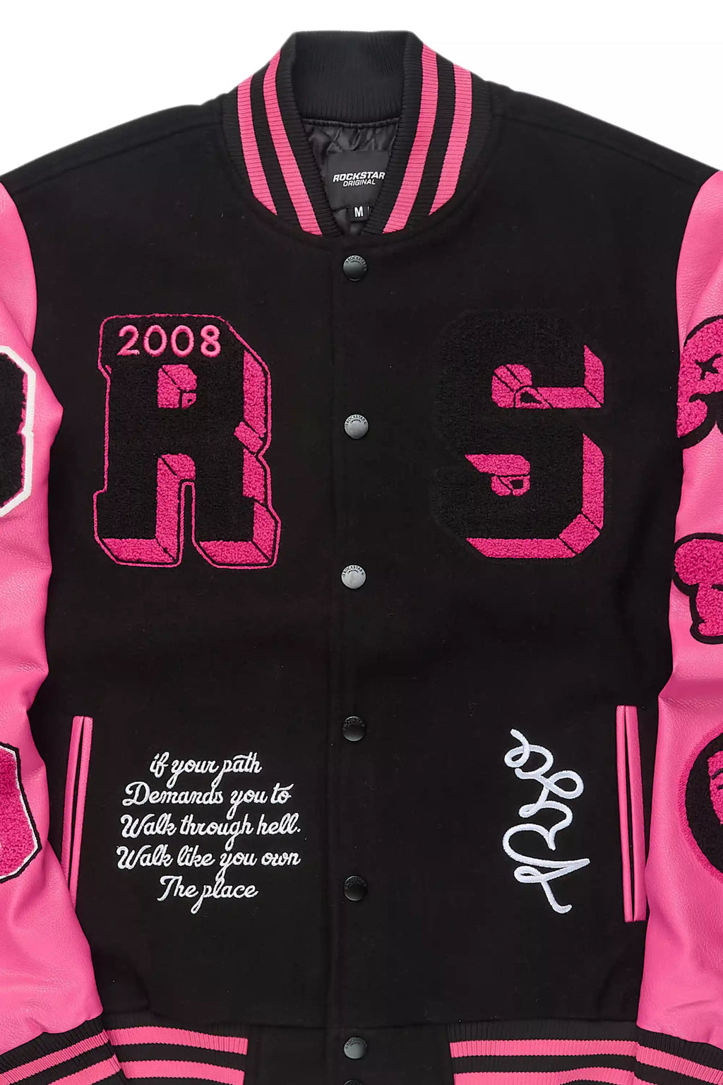 Leslee Black/Pink Oversized Varsity Jacket