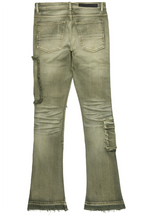 Zaxton Green Stacked Flare Jean