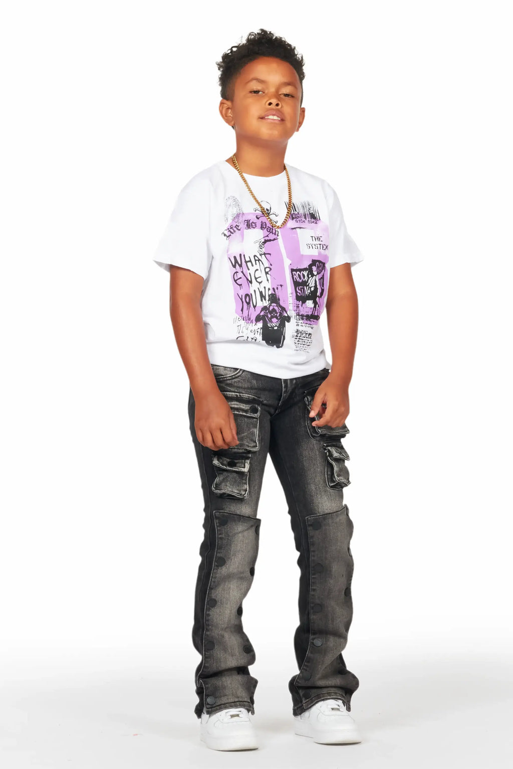 Boys Beau White/Purple Graphic T-Shirt