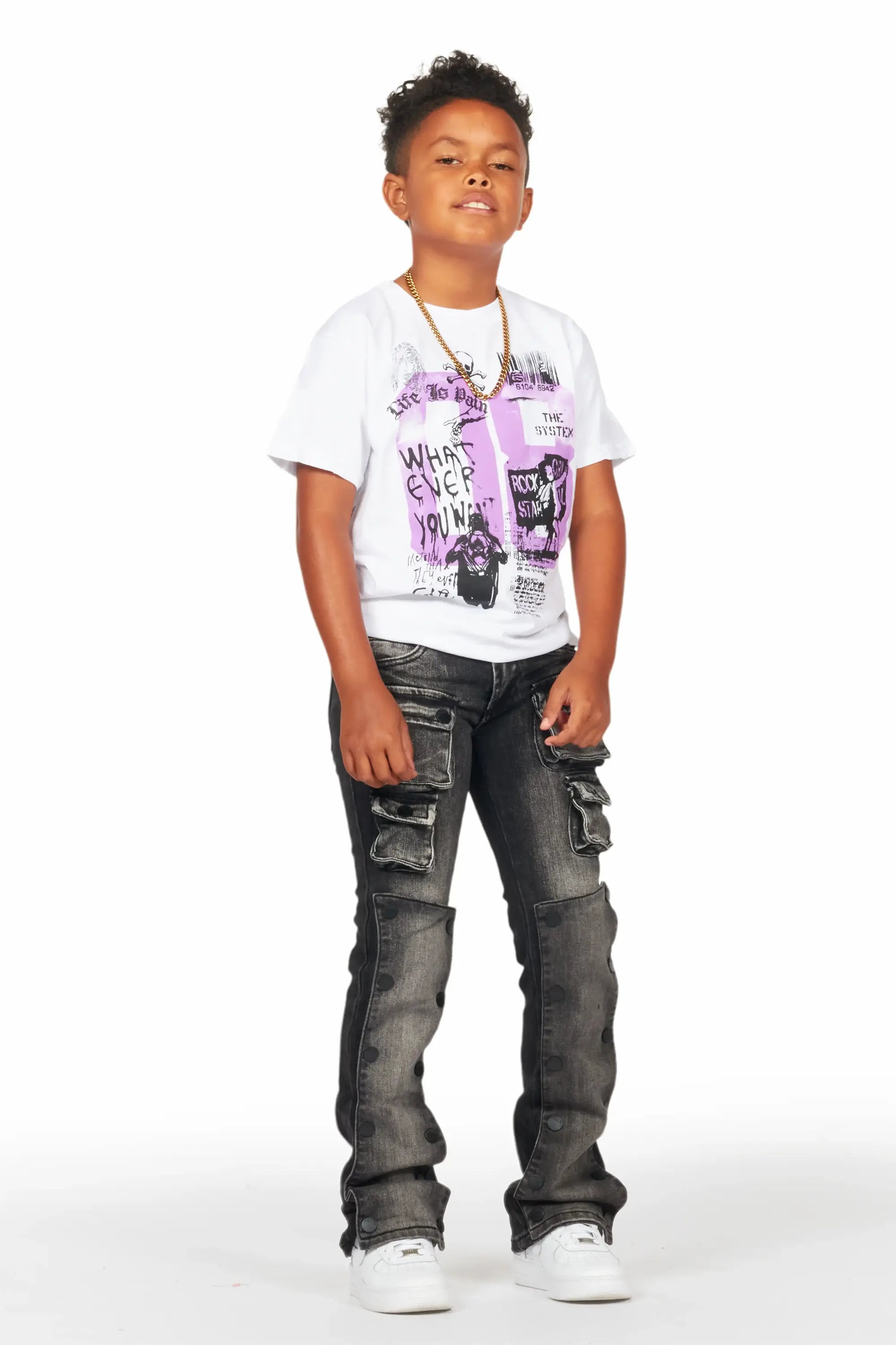Boys Beau White/Purple Graphic T-Shirt