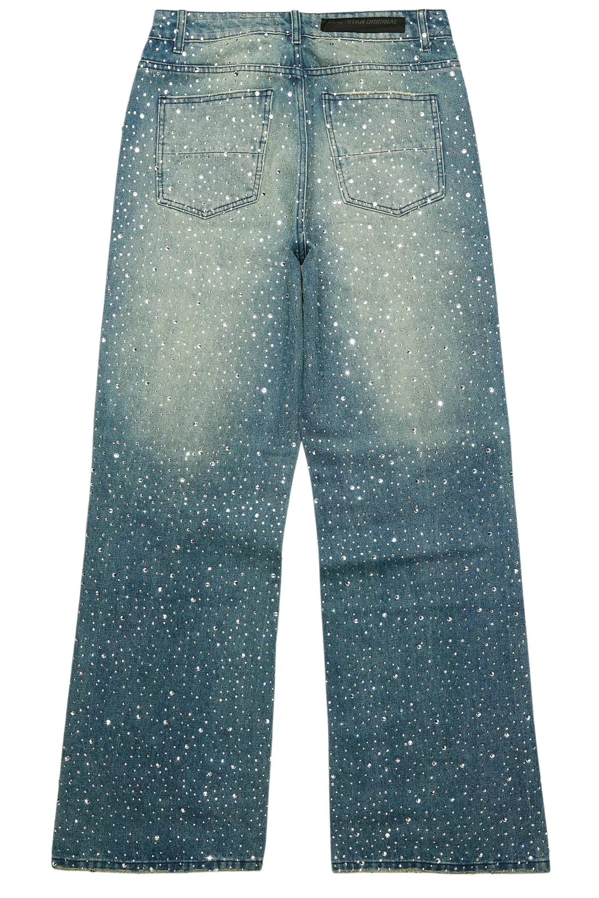 Discolite Rhinestone Medium Blue Baggy Jean