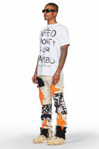 Calais Beige/Orange Patchwork Stacked Flare Jean