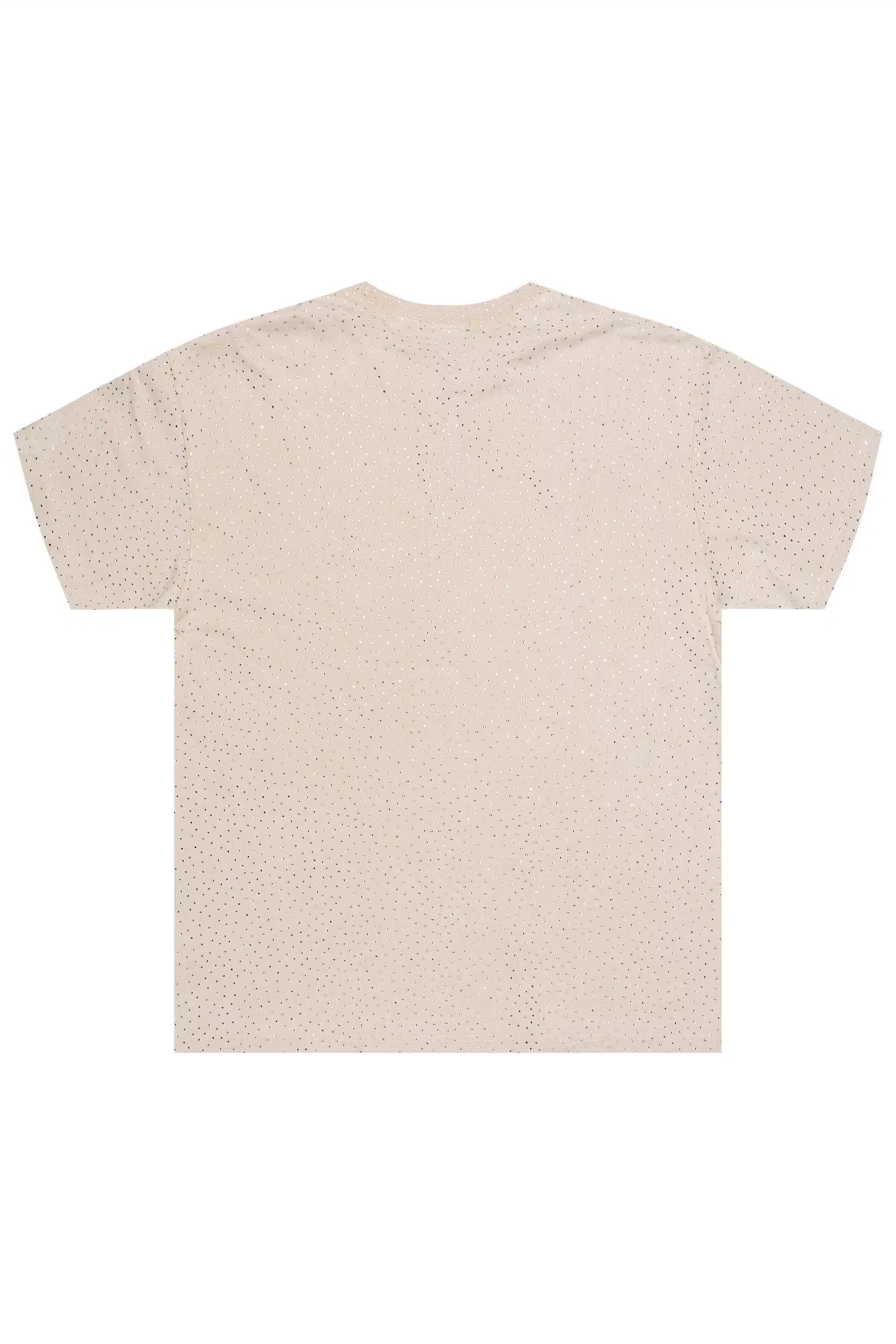 Kammile Beige Rhinestone T-Shirt