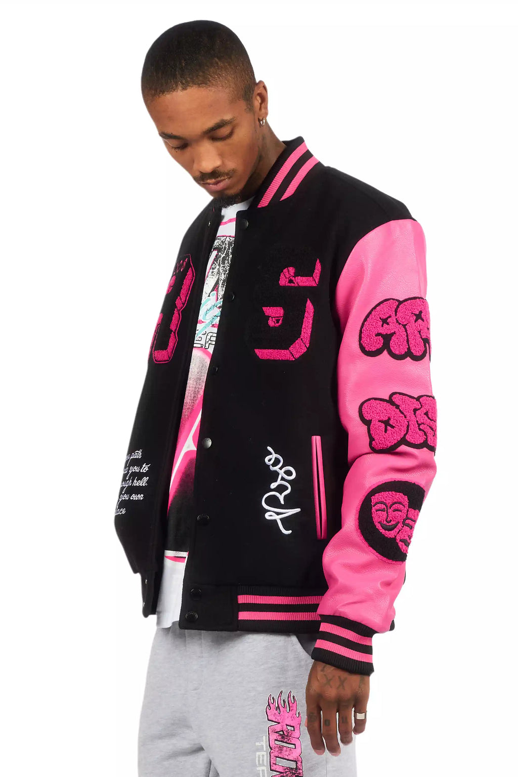 Leslaw Pink/Black Varsity Jacket