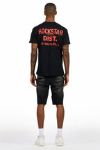Akos Black/Red T-Shirt/Denim Short Set
