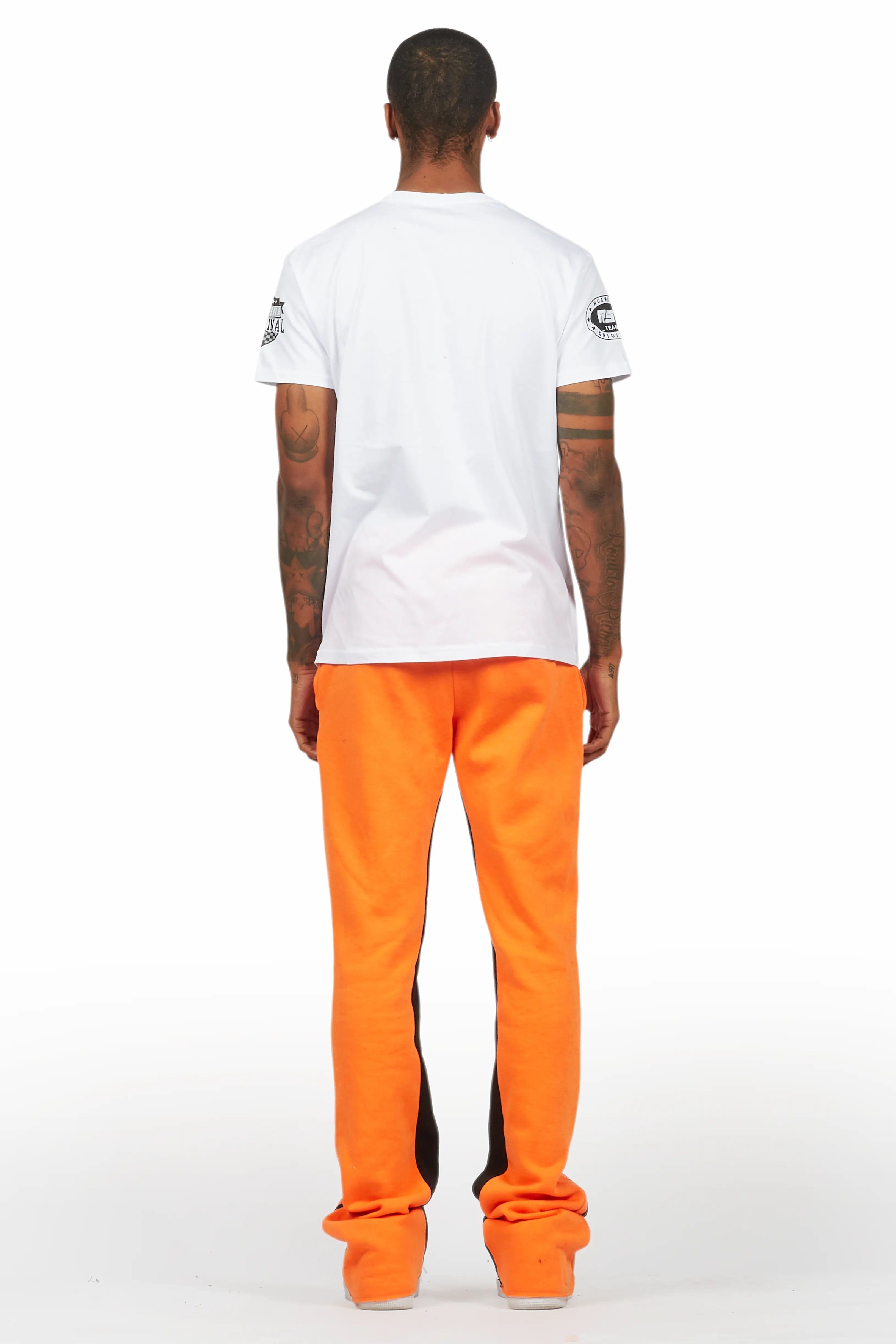 Amos White/Orange T-Shirt/Stacked Baggy Track Pant Set