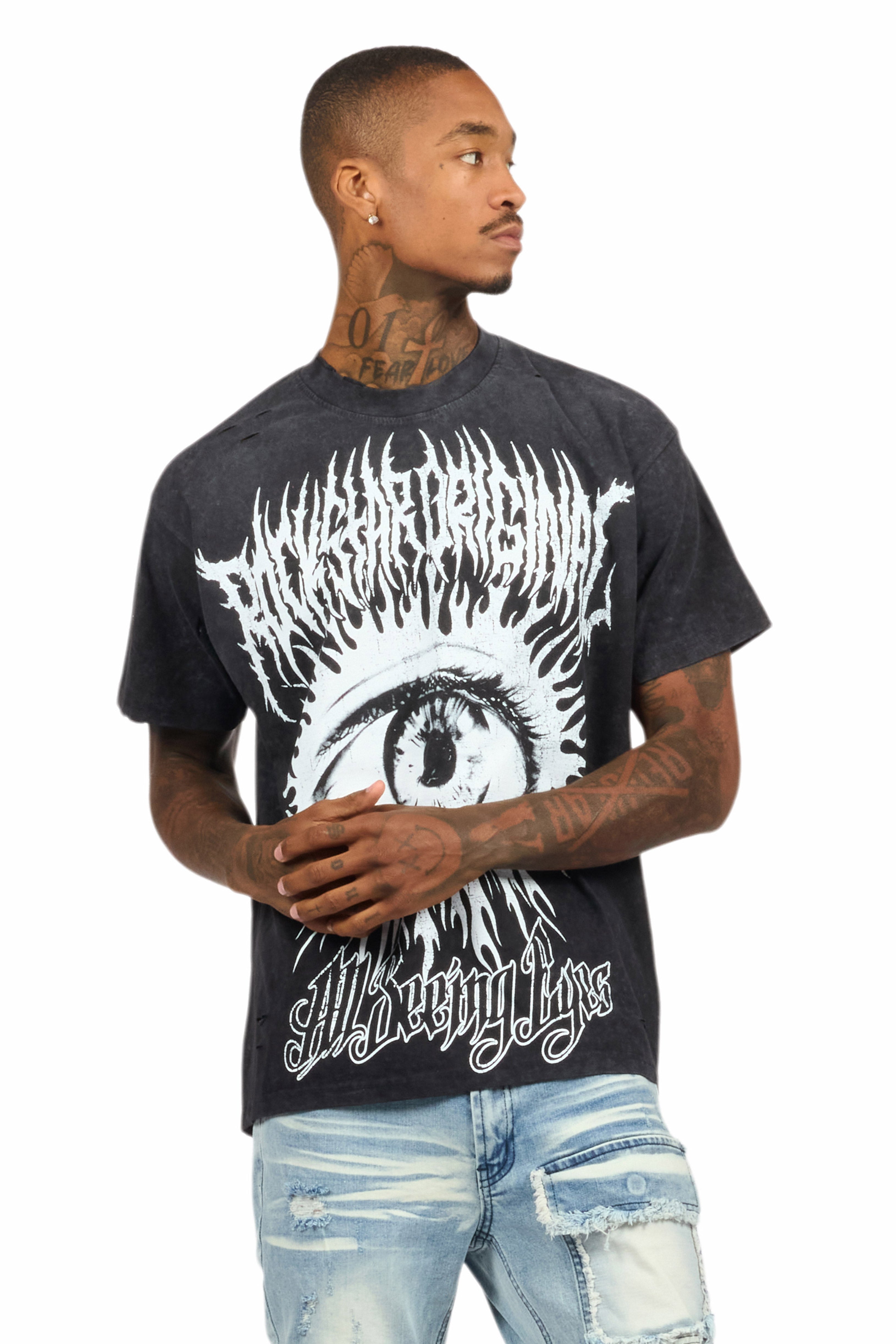 All Seeing Eyes Vintage Black/White Oversized T-Shirt
