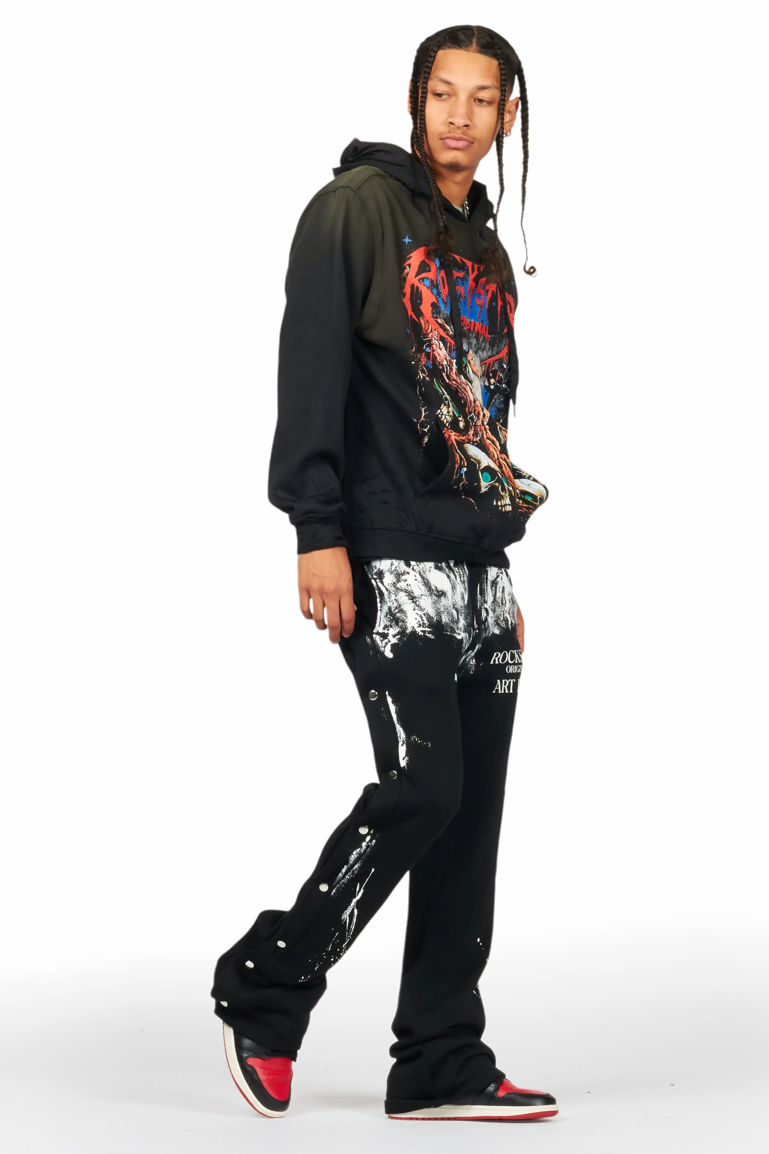 Filip Black Baggy Snap Button Pant