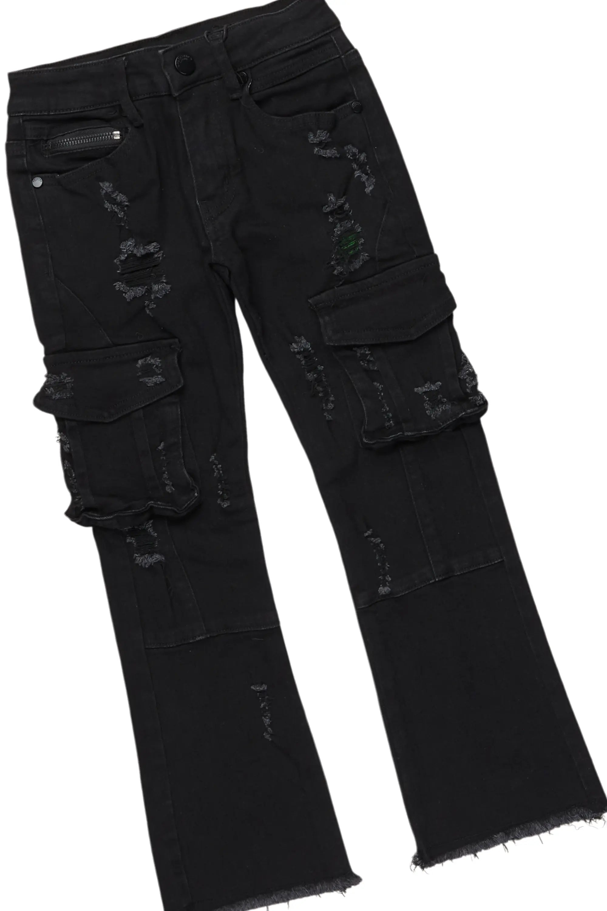 Boys Tadashi Black Hoodie/Stacked Flare Jean Set