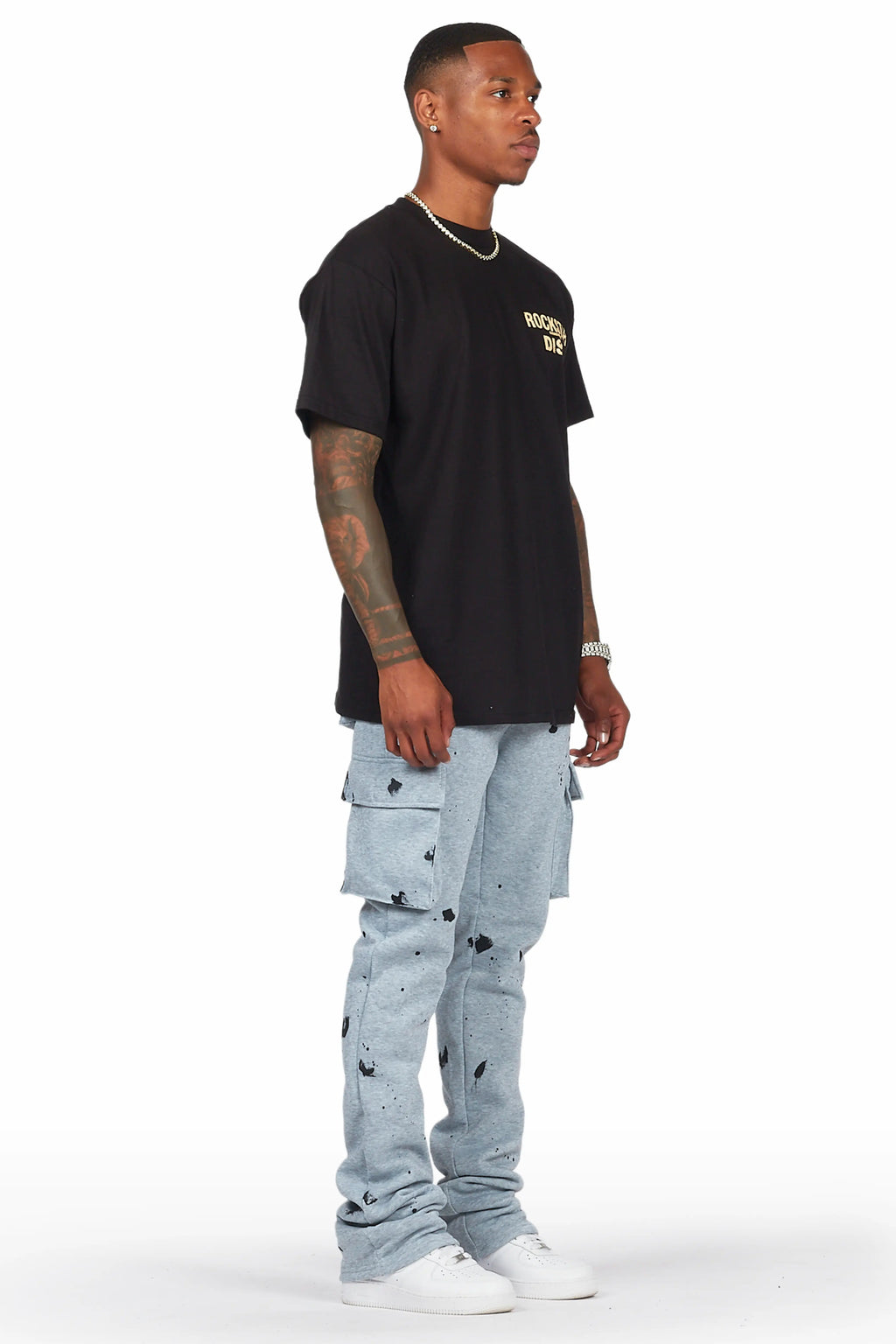 Radko Heather Grey Stacked Flare Cargo Pants