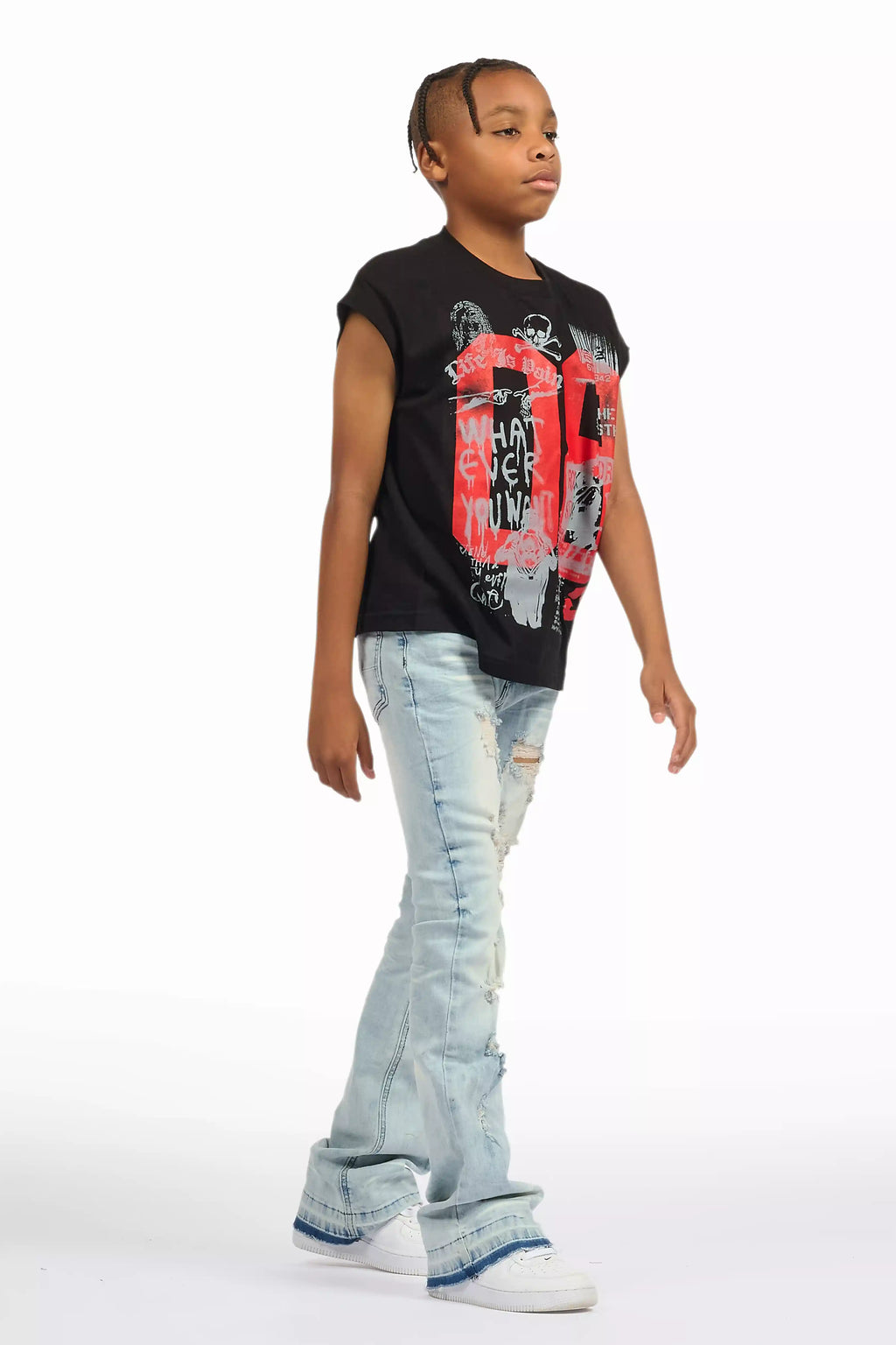 Boys Zahir Blue Slim Stacked Flare Jean