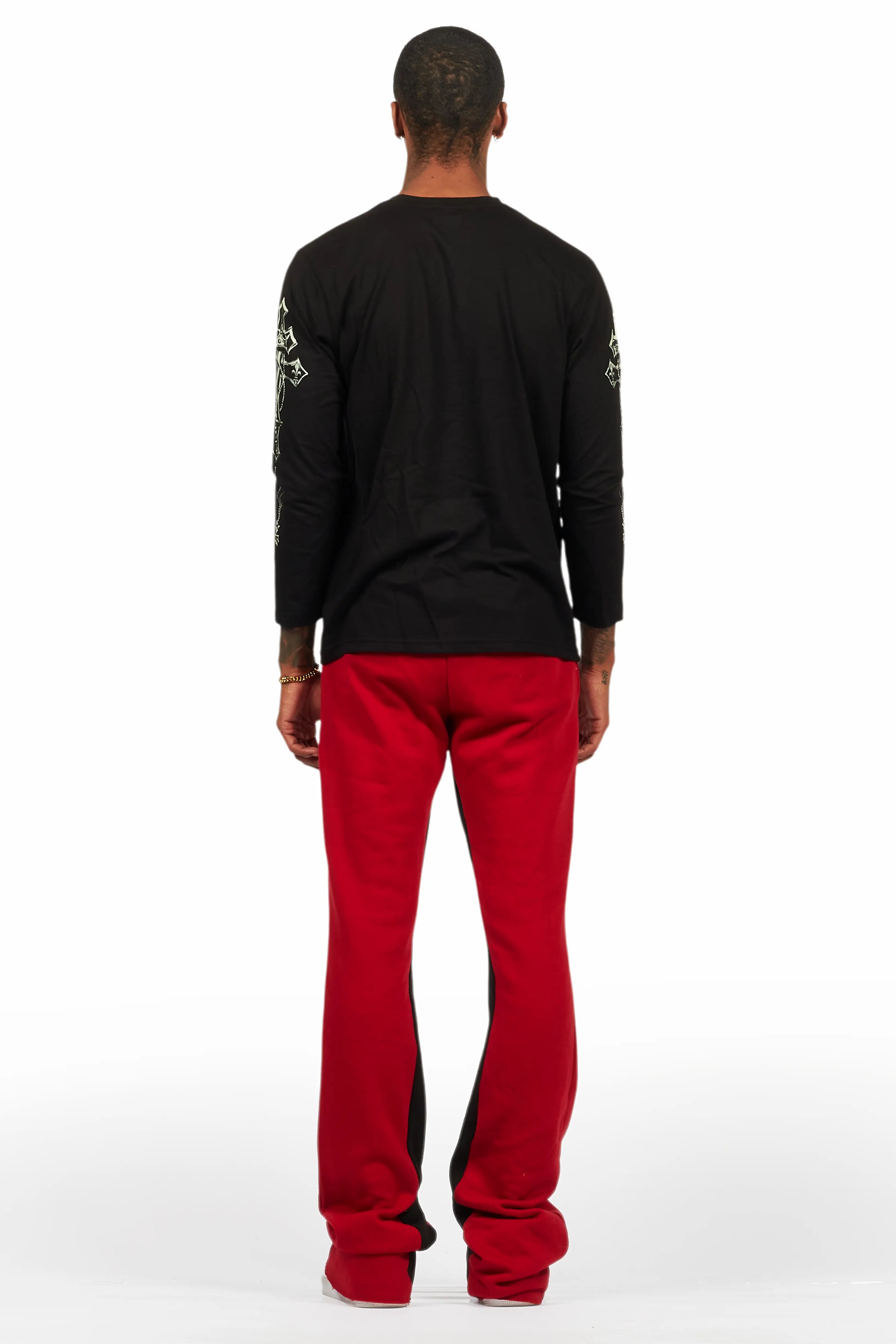 Danby Black/Burgundy Long Sleeve T-Shirt/Baggy Pant Set
