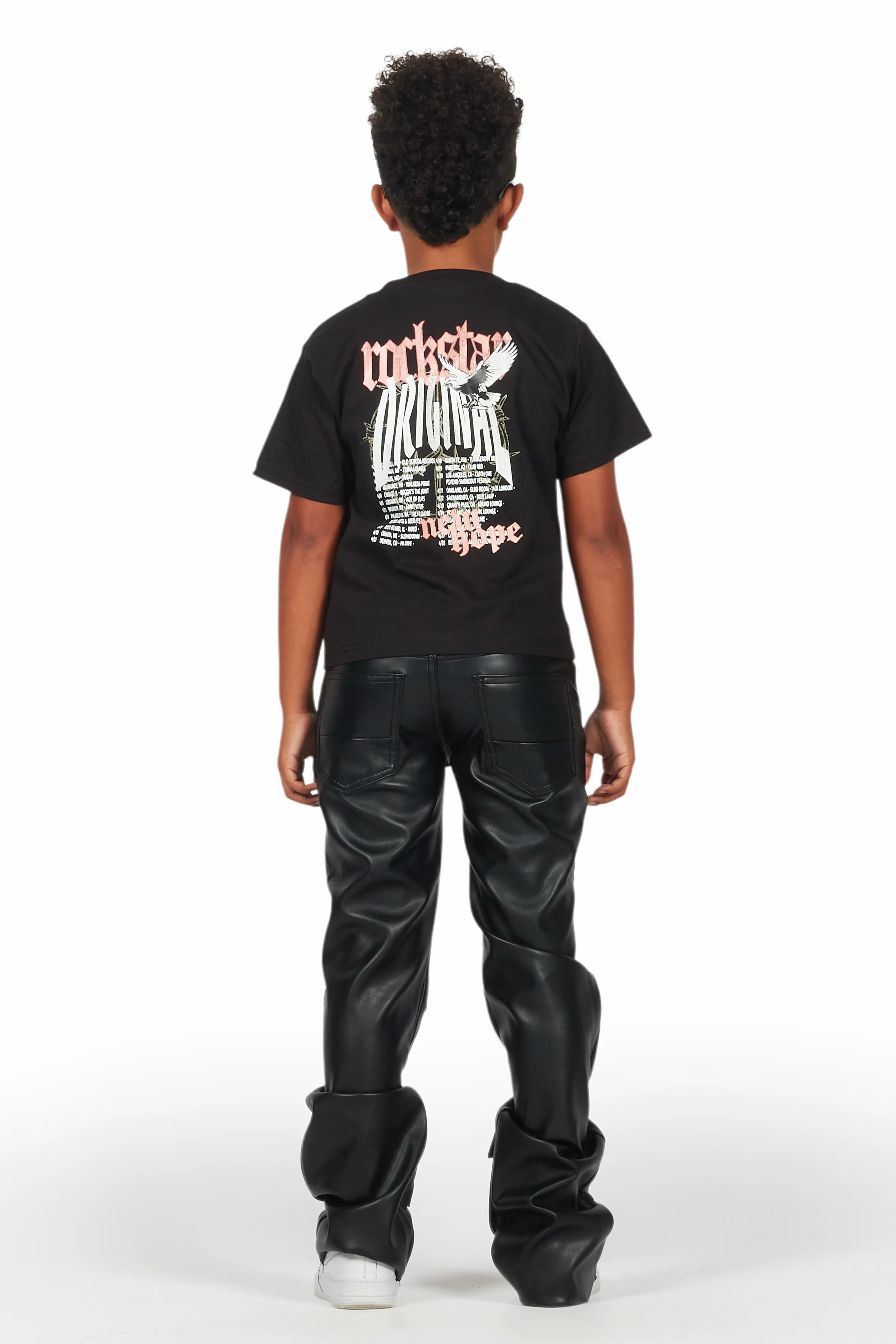 Boys Petrus Black PU Leather Jean