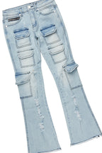 Boys Beno Royal Blue/Pink Hoodie/Stacked Flare Jean Set