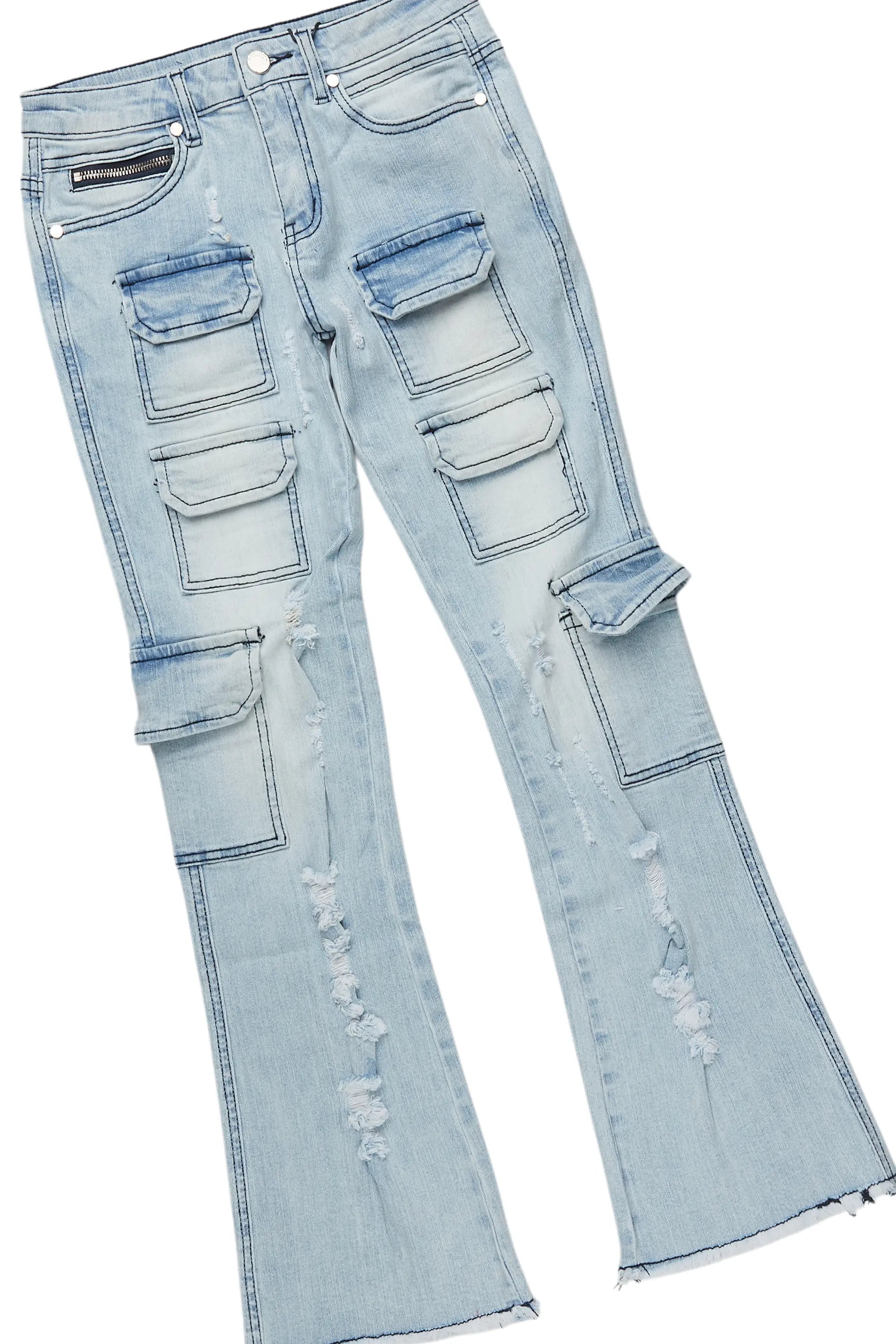 Boys Beno Royal Blue/Pink Hoodie/Stacked Flare Jean Set