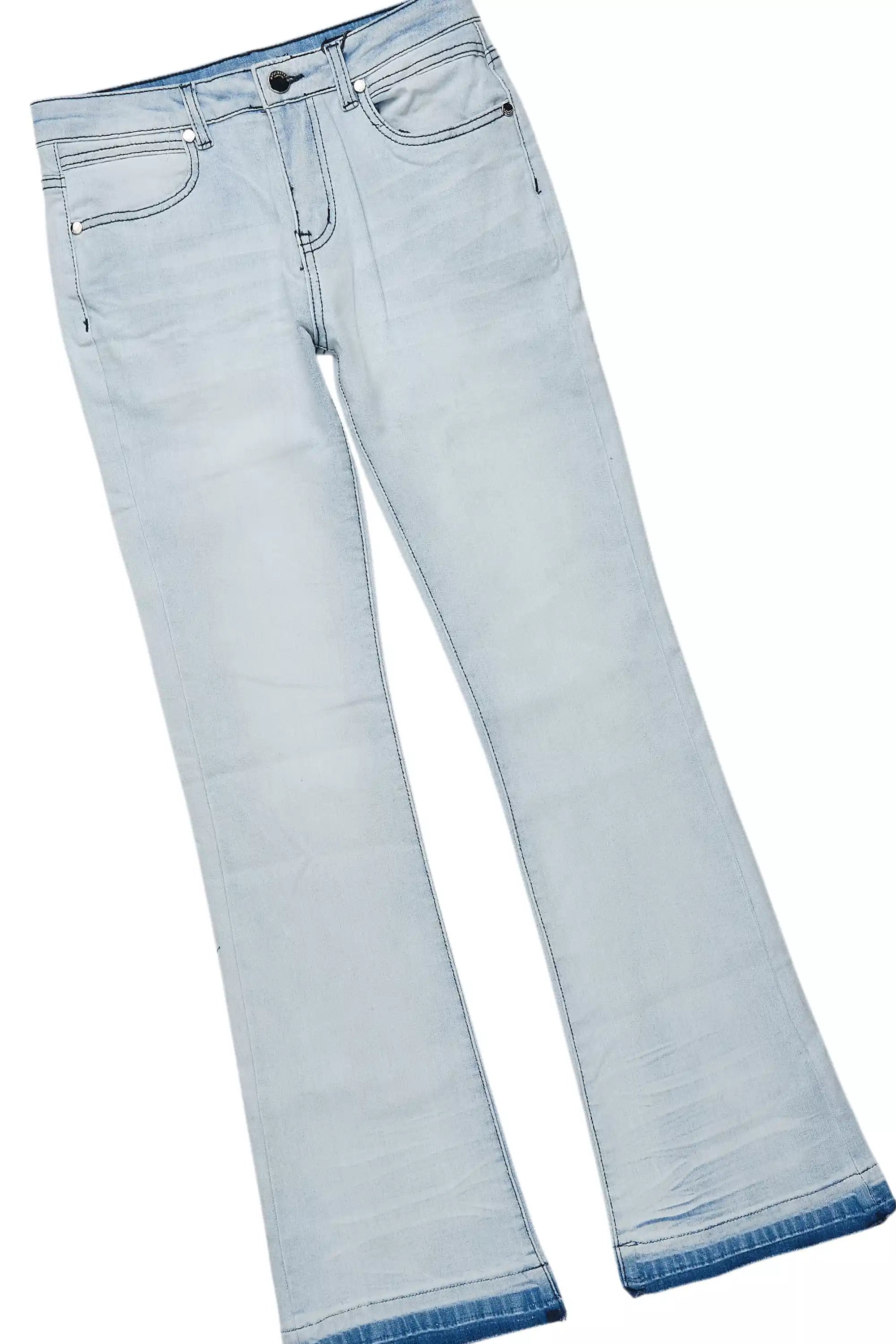 Boys Lake White/Blue T-Shirt/Dag Stacked Flare Jean Set