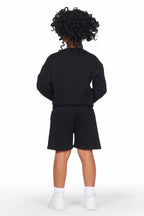 Girls Beena Black Crop Top Short Set