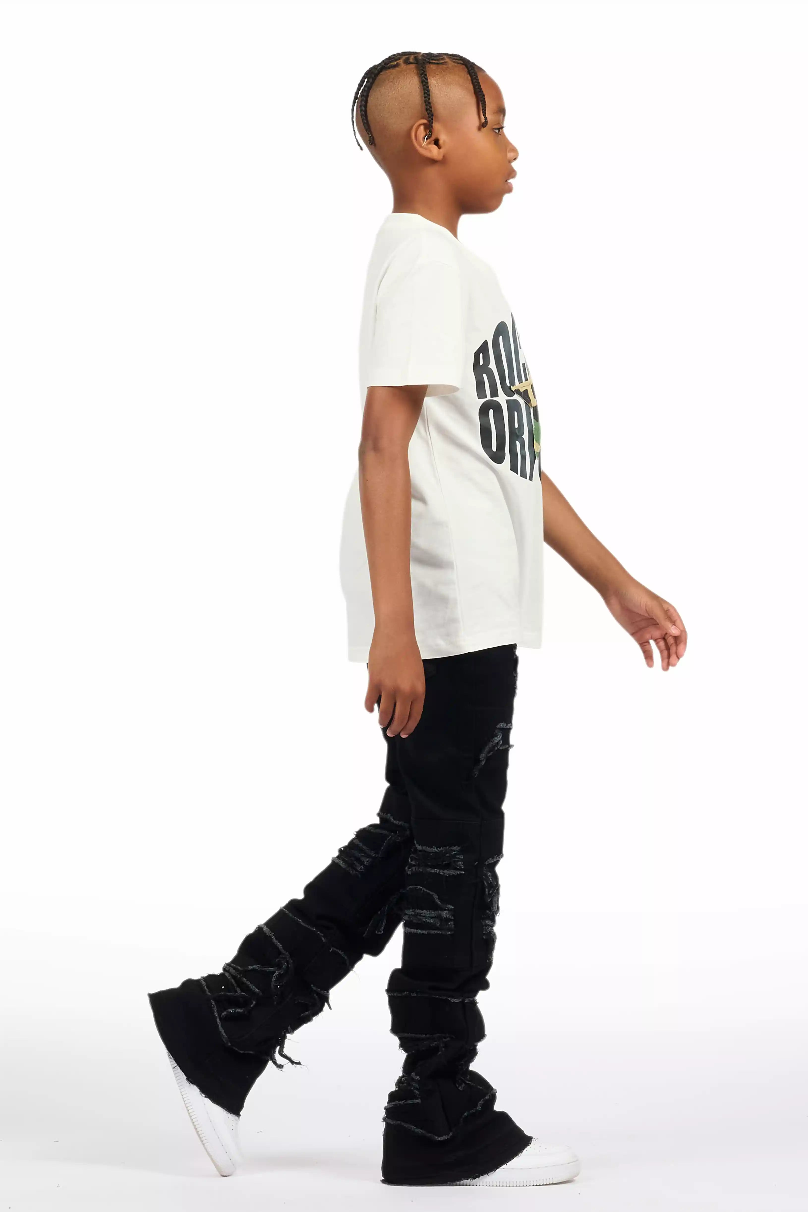 Boys Vasco Jet Black Stacked Flare Jean