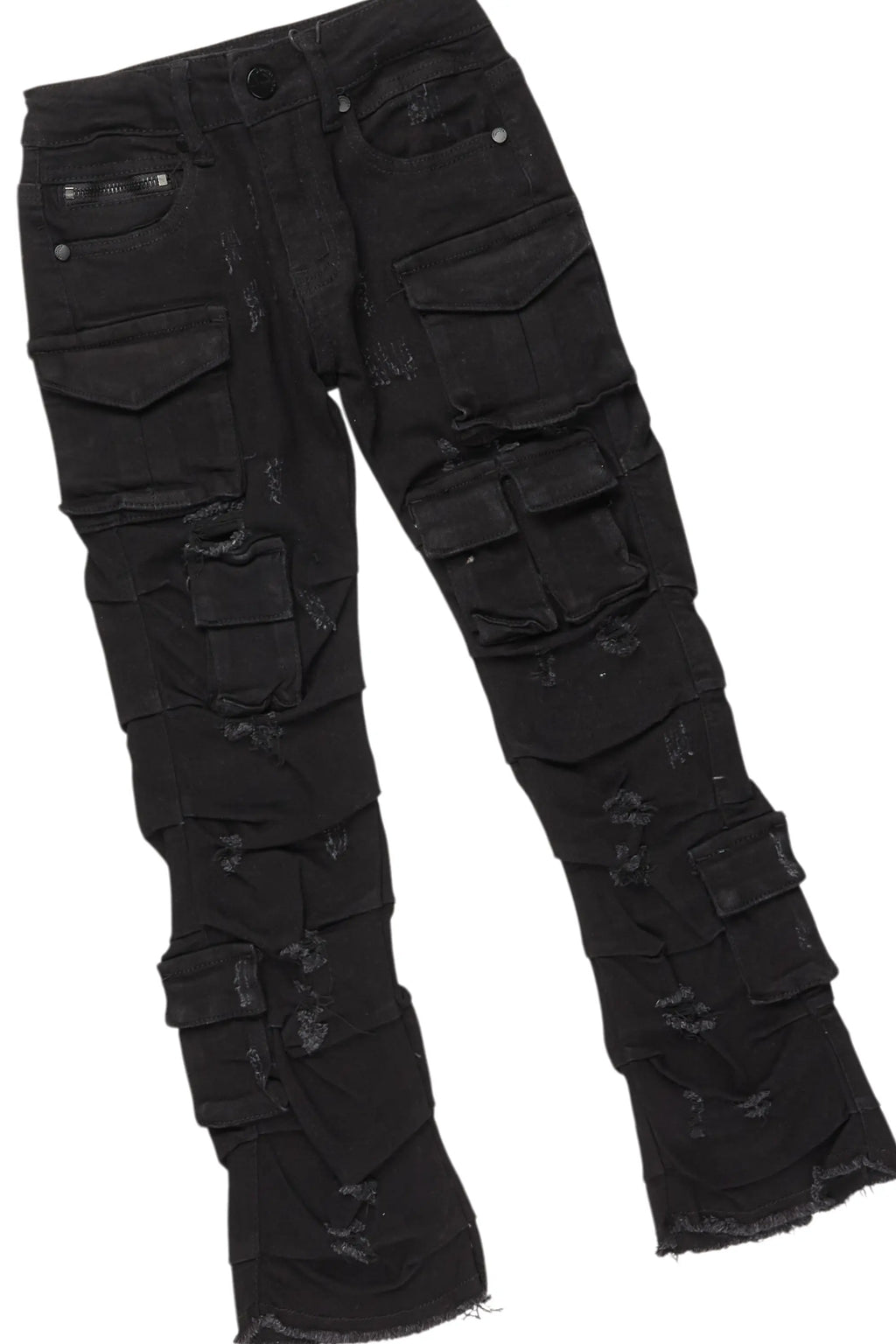 Girls Isha Grey/Black Hoodie/Stacked Flare Jean Set