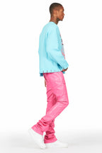 Barossa Hot Pink PU Cargo Stacked Flare Jean