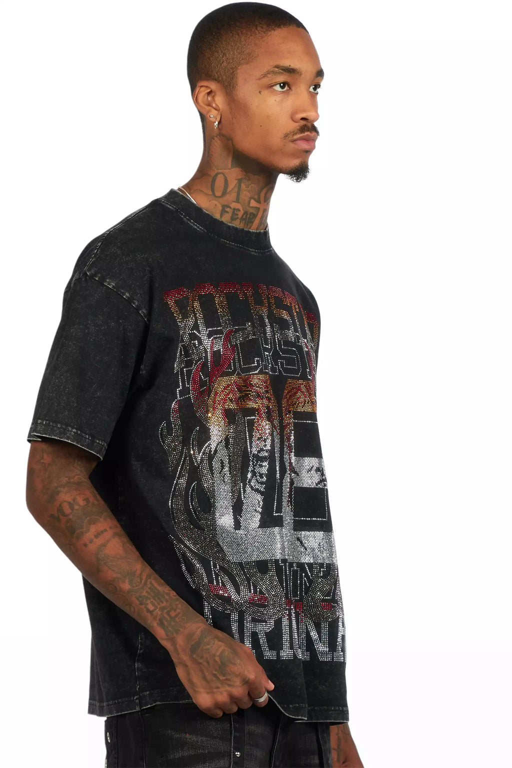 Veyene Black Graphic Rhinestone T-Shirt