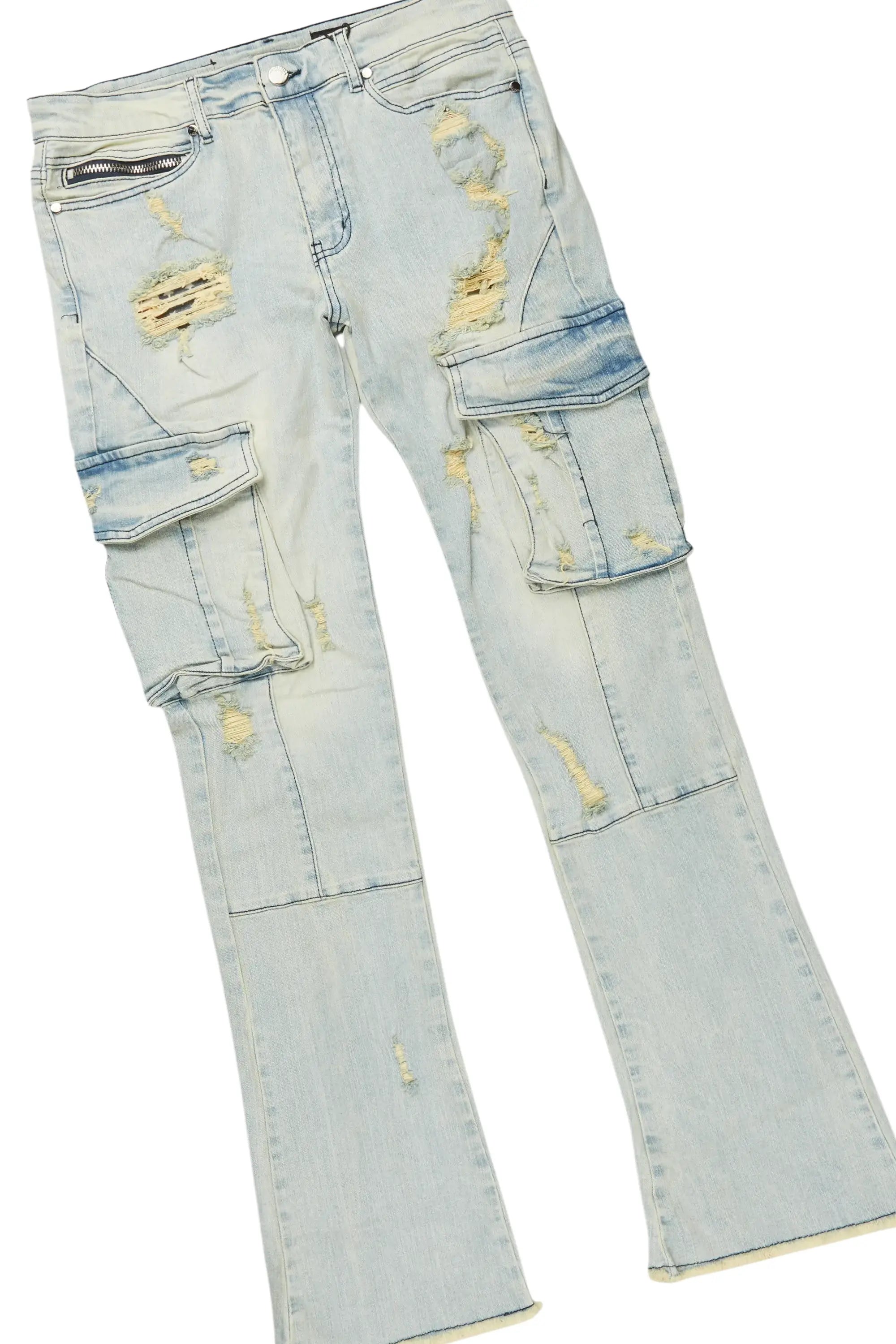 Girls Basira Heather Grey Hoodie/Stacked Flare Jean Set