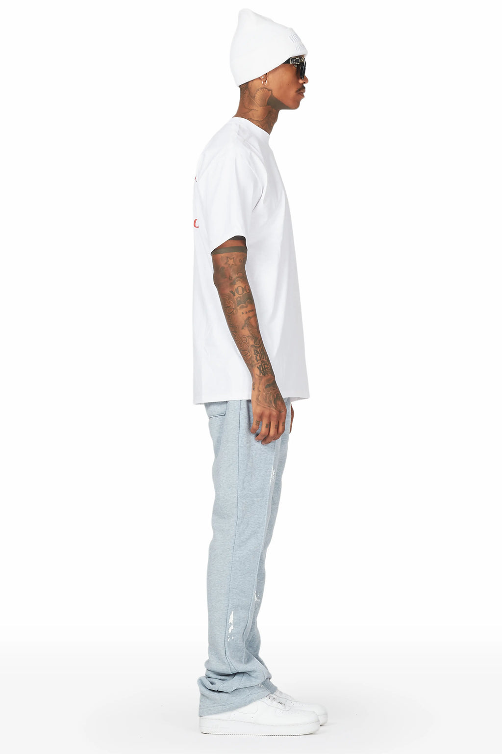 Andrew Heather Grey Patchwork Stacked Flare Pants