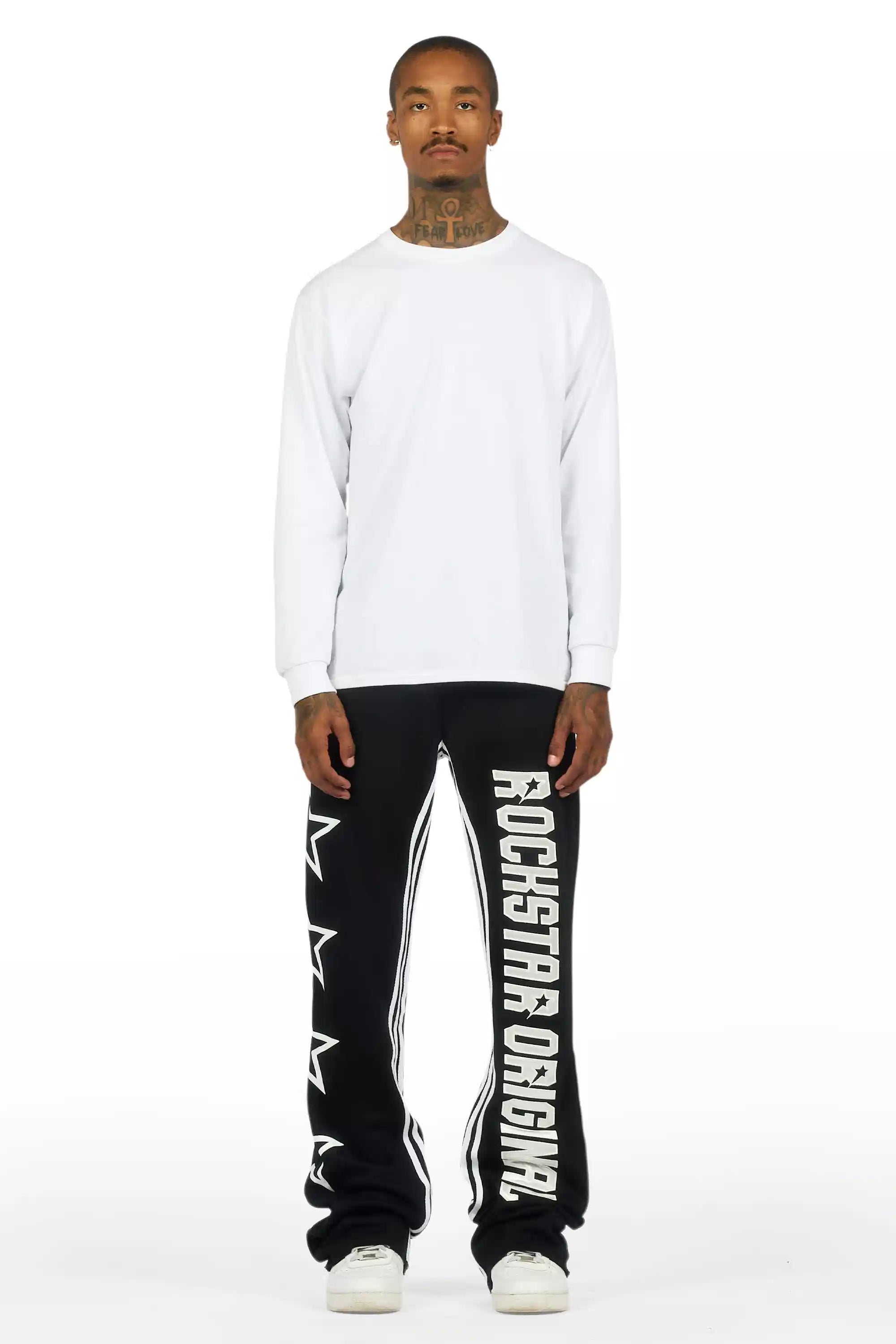 Skender Black Baggy Stacked Pant