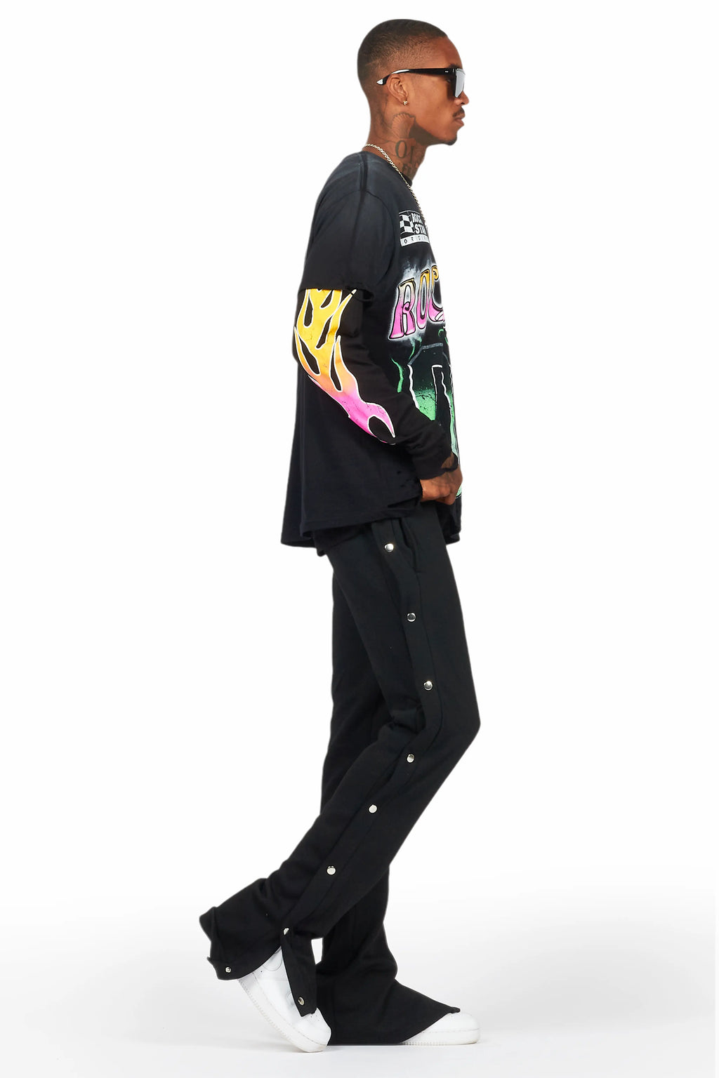 Alpine Black Baggy Snap Button Pant