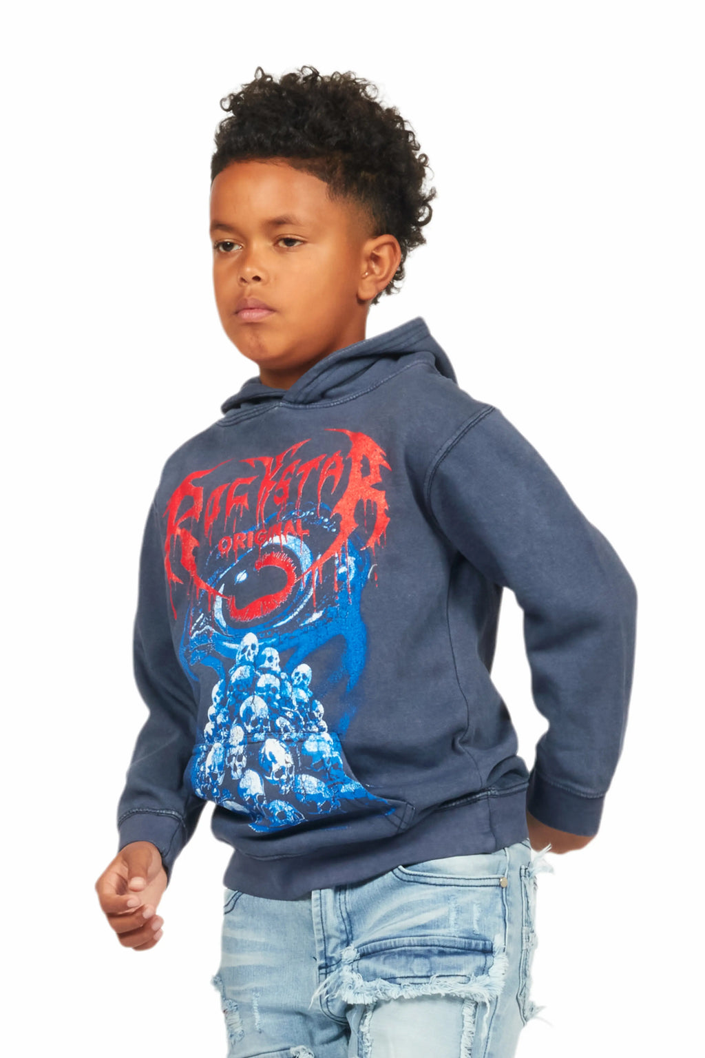 Boys Vicious Vintage Navy Graphic Hoodie