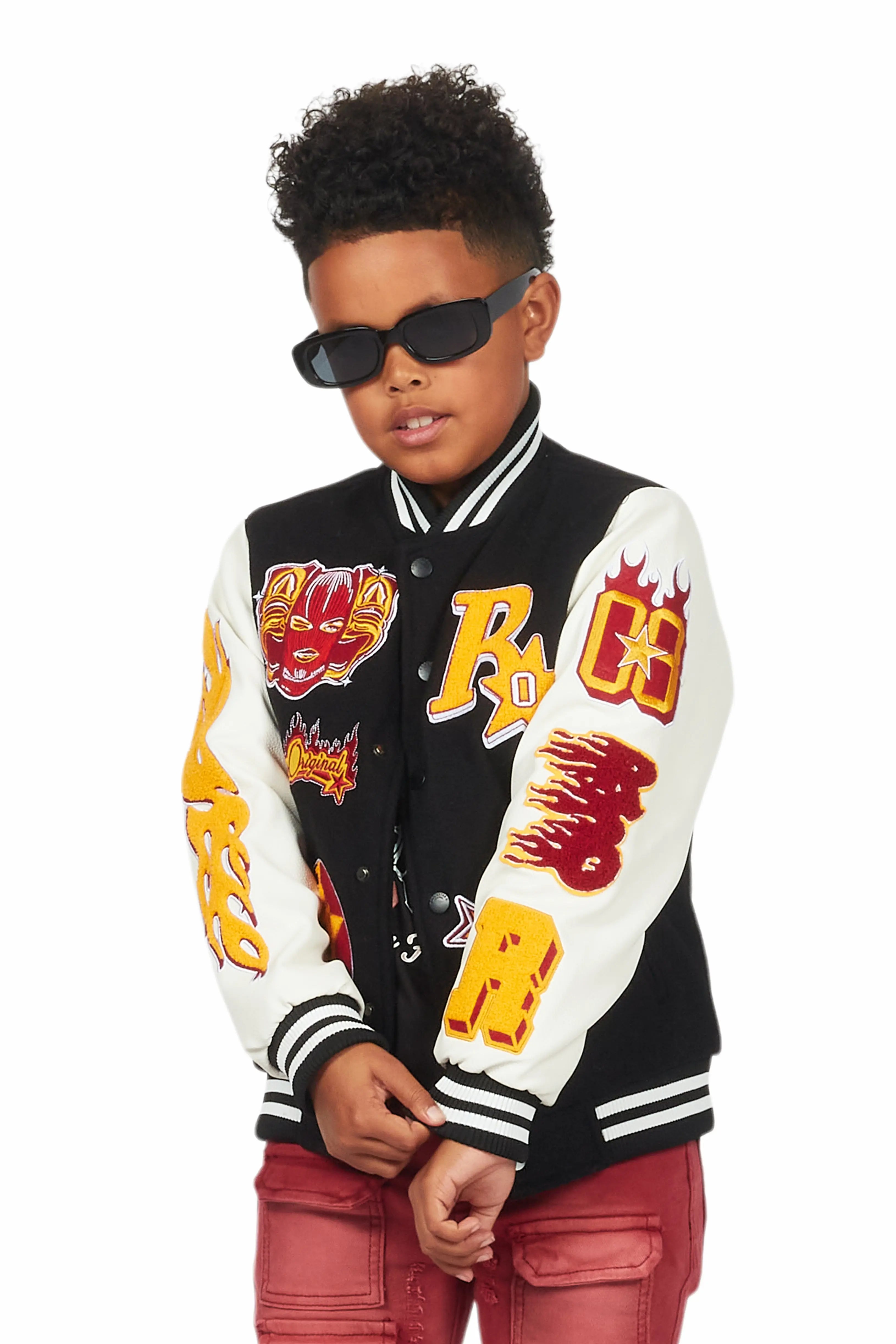 Boys Fio Black/White Varsity Jacket
