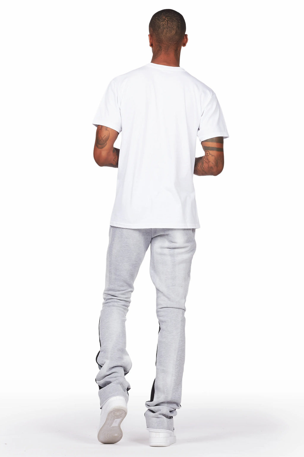 Firoz Grey/White Graphic Stacked Flare Pant