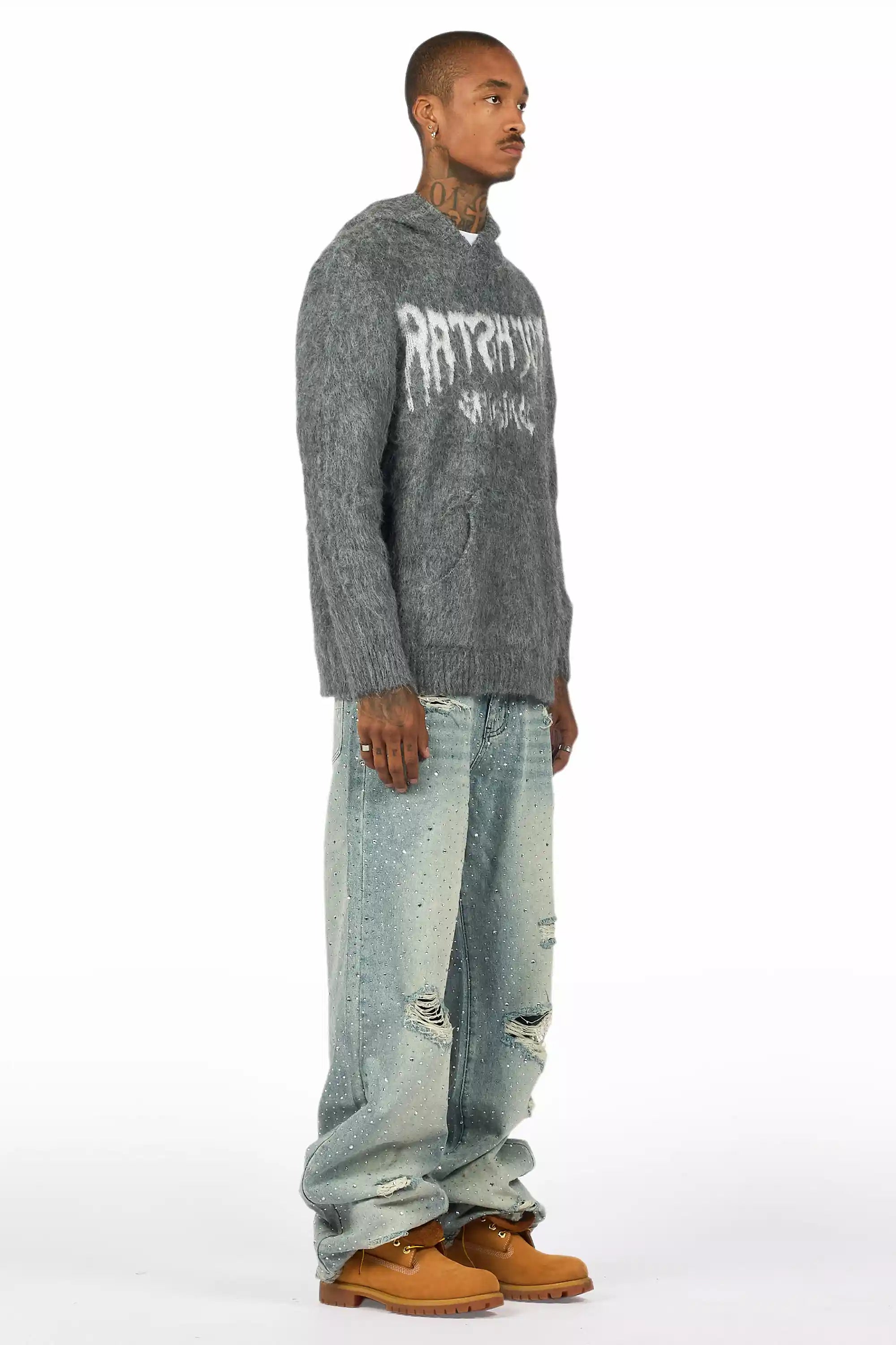 Discolite Rhinestone Light Blue Baggy Jean