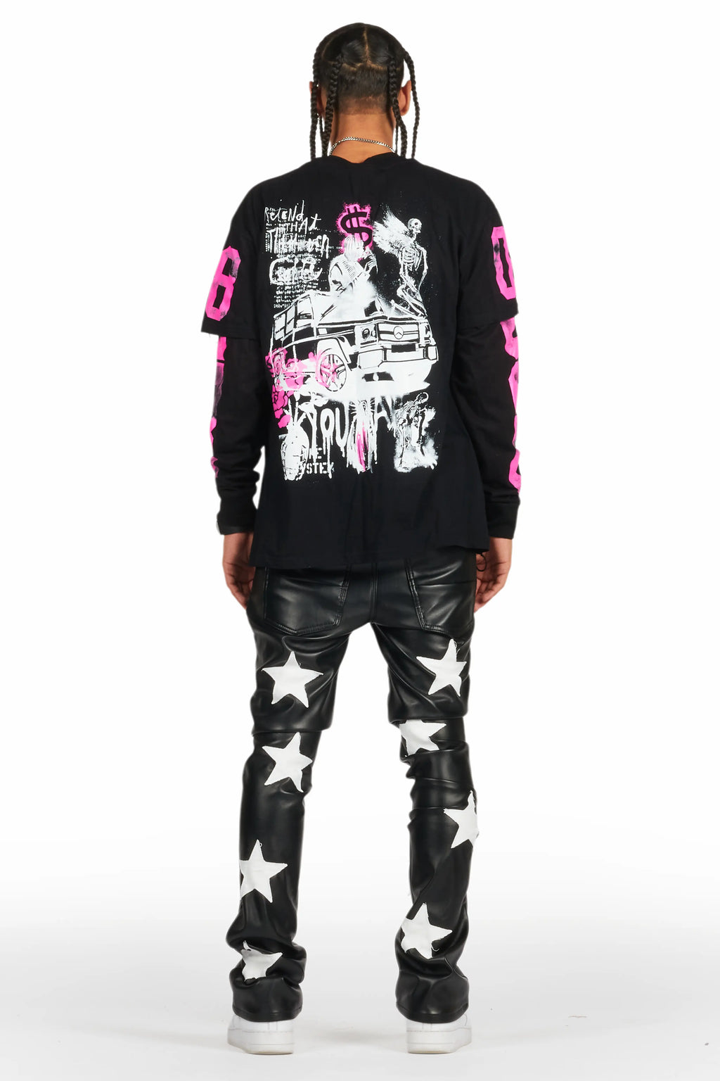 Steen Black PU Stacked Flare Jean