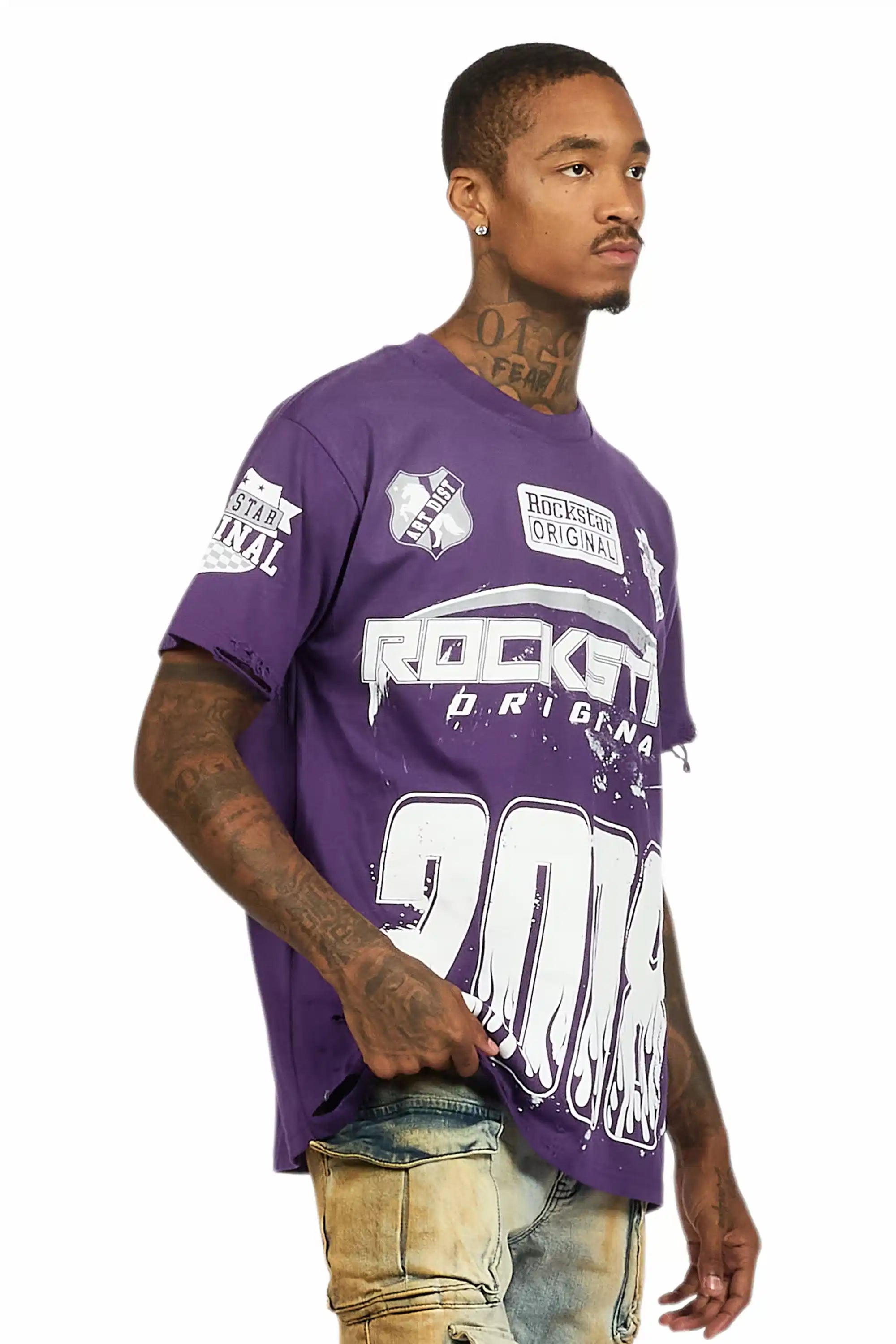Amos Purple/White Graphic T-Shirt