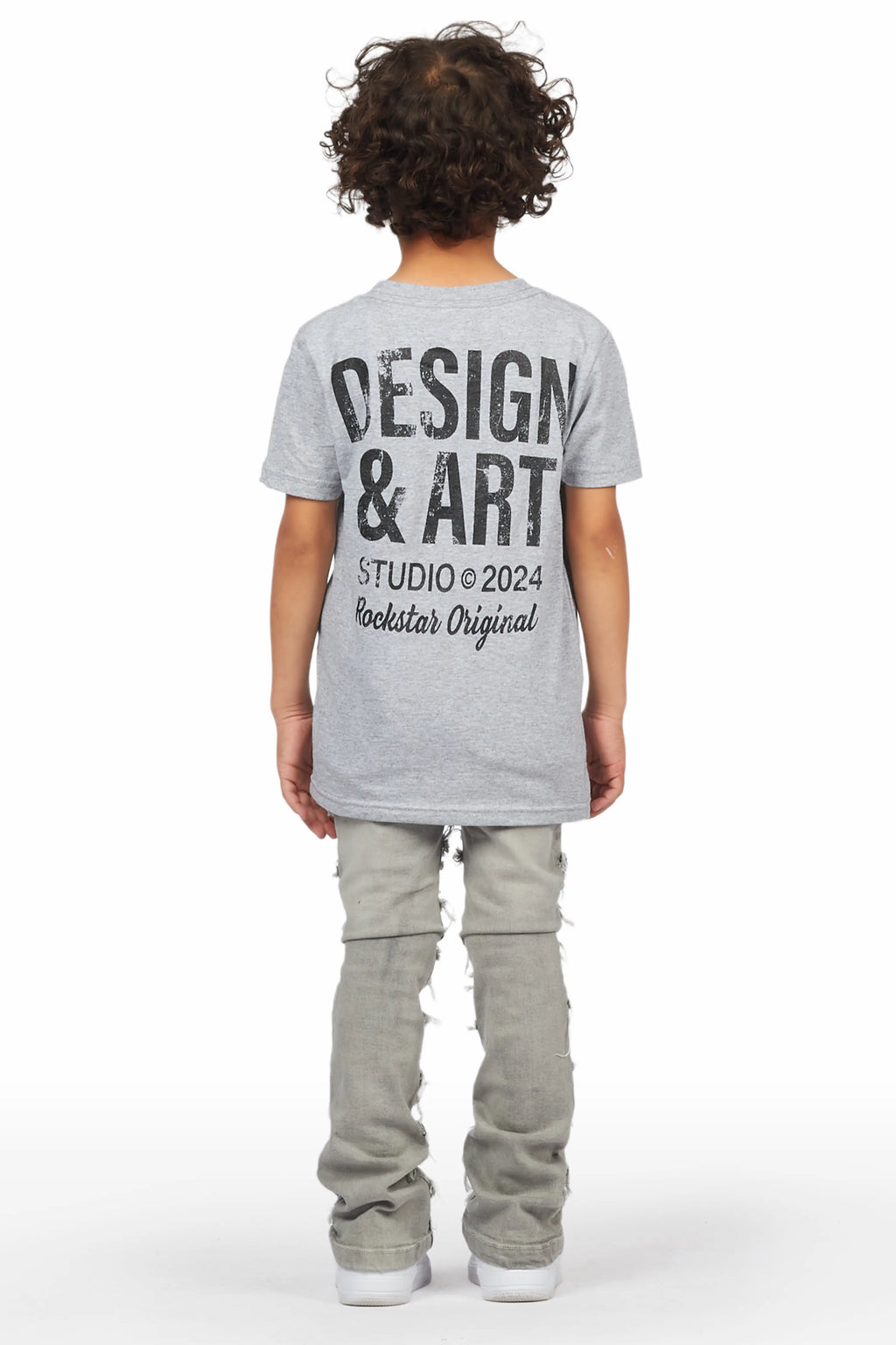 Boys Lajos Grey T-Shirt/Stacked Flare Jean Set