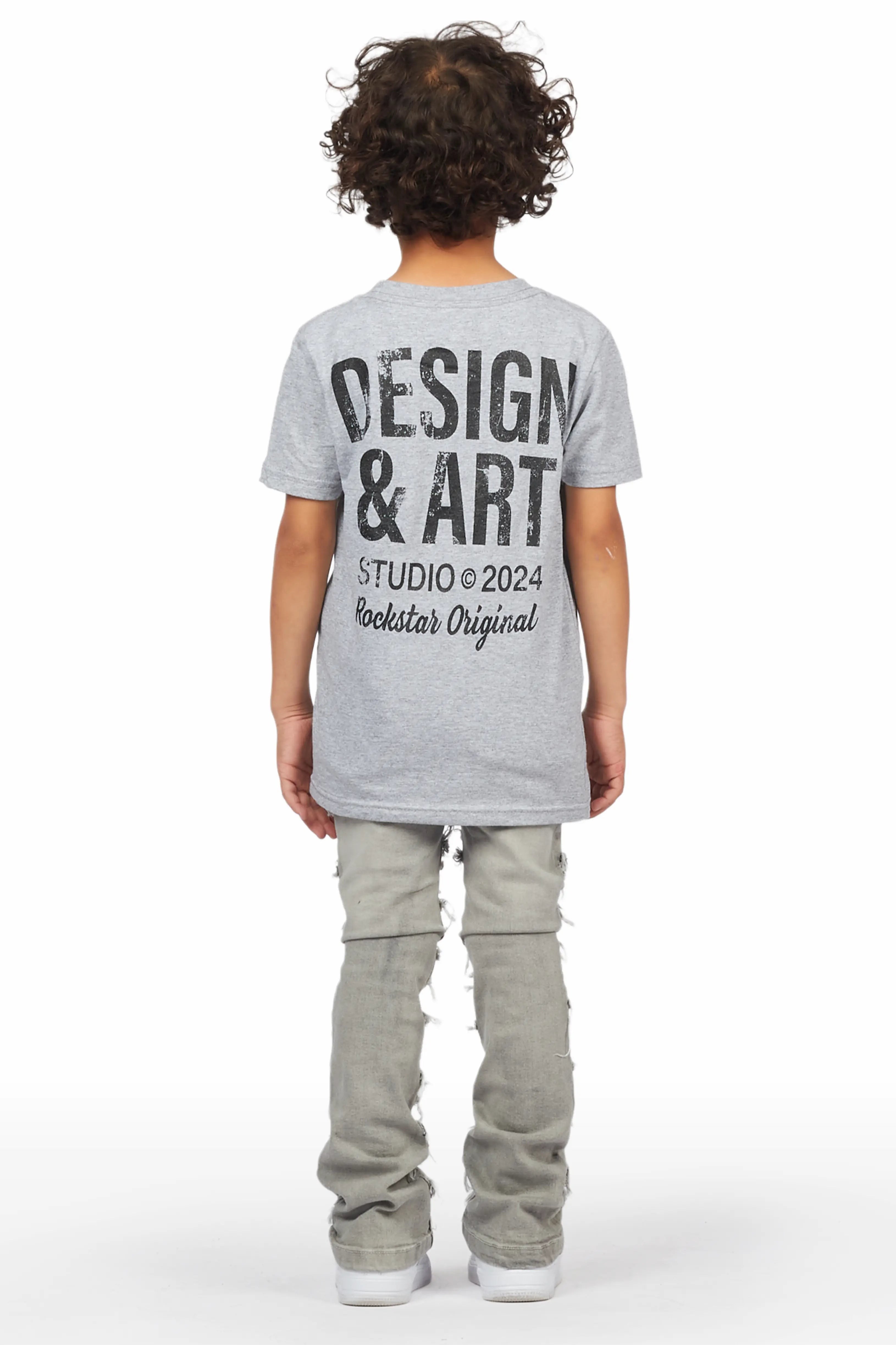 Boys Lajos Grey T-Shirt/Stacked Flare Jean Set