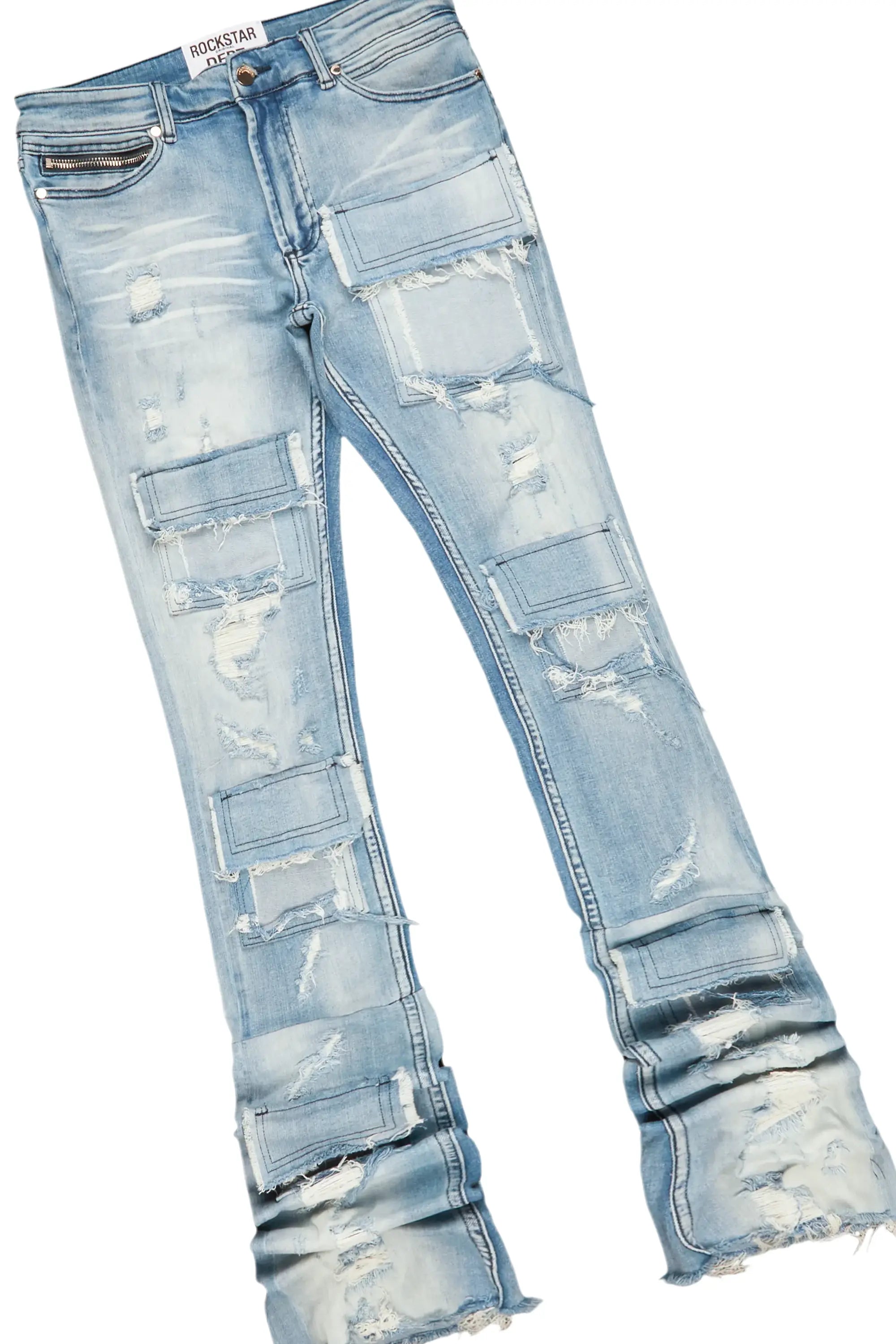 Pello White/Blue Oversized T-Shirt/Super Stacked Flare Jean Bundle