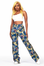 Darresha Blue Floral Tapestry Stacked Pant