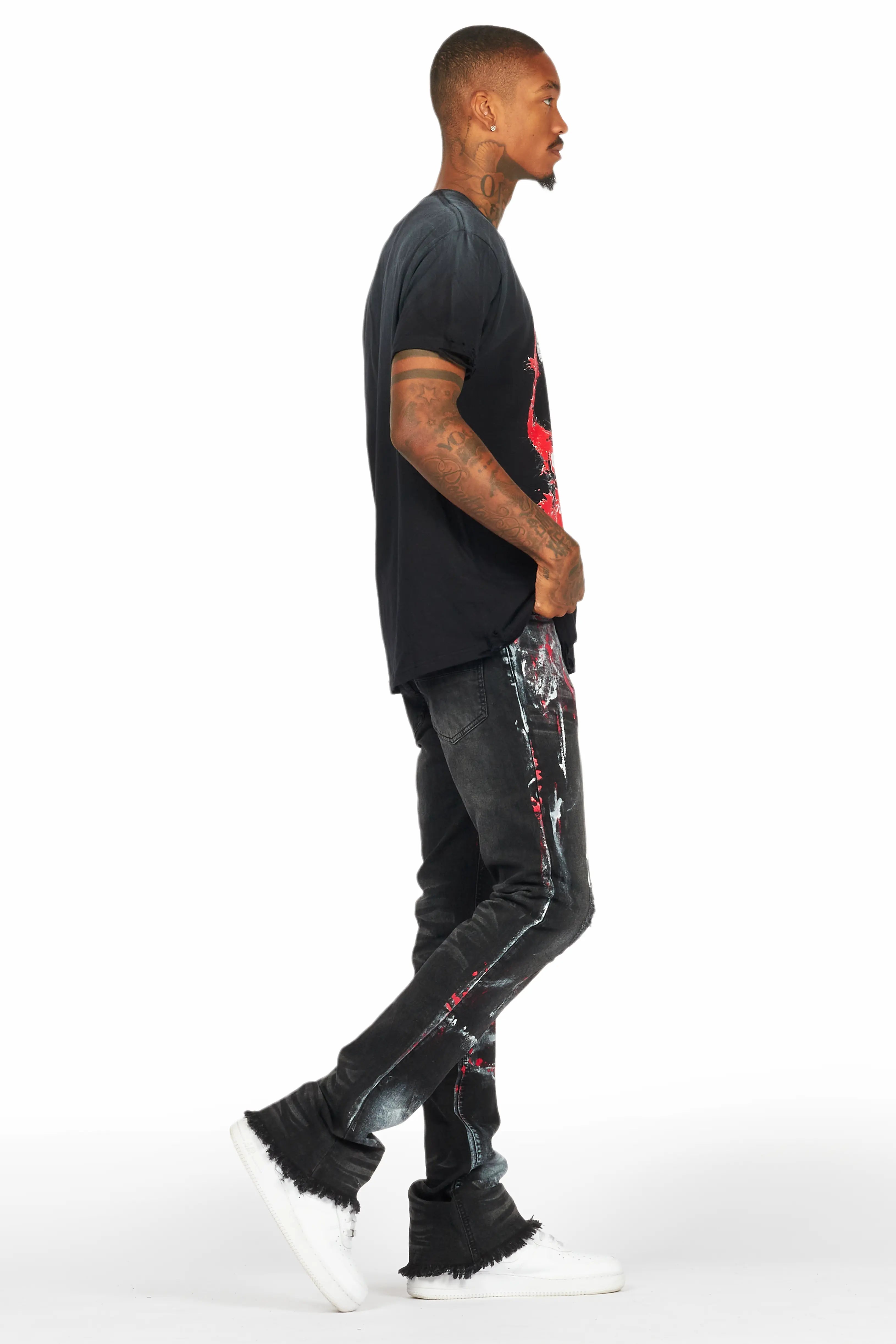 Mana Black Painter Stacked Flare Jean