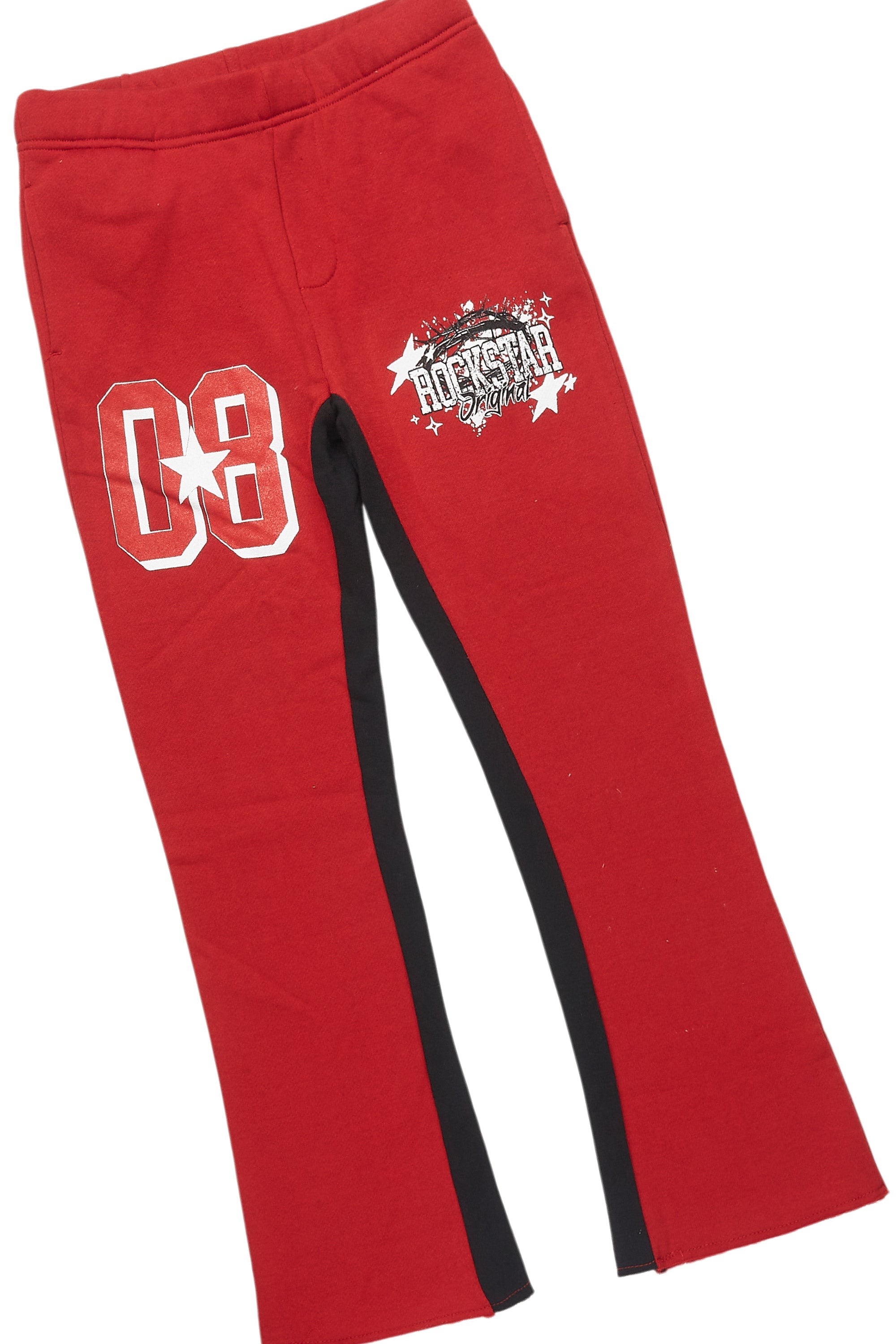 Boys Allstar Black/Burgundy T-Shirt/Stacked Baggy Flare Pant Set