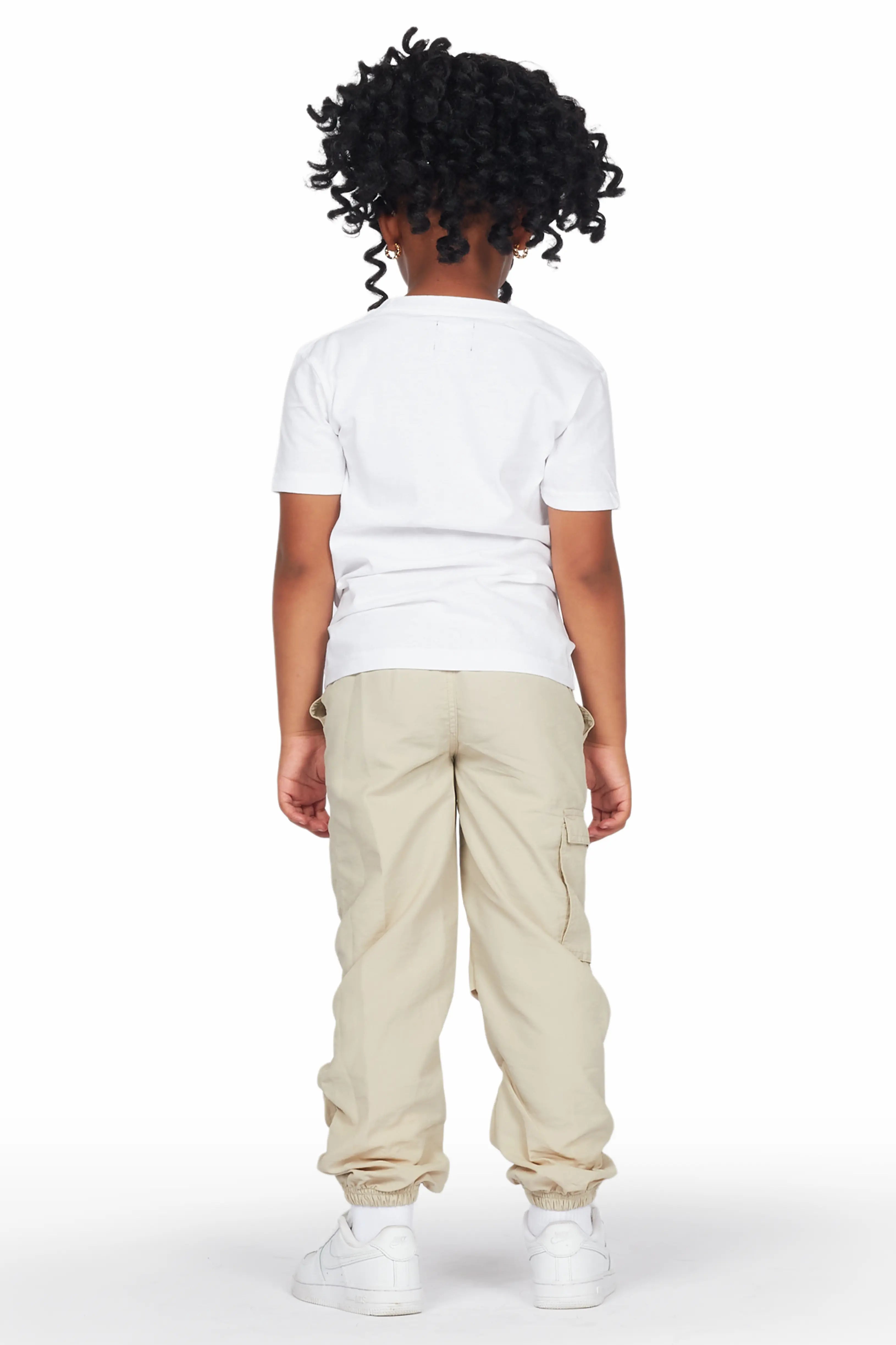 Girls Raisa White/Beige T-Shirt Cargo Jogger Set