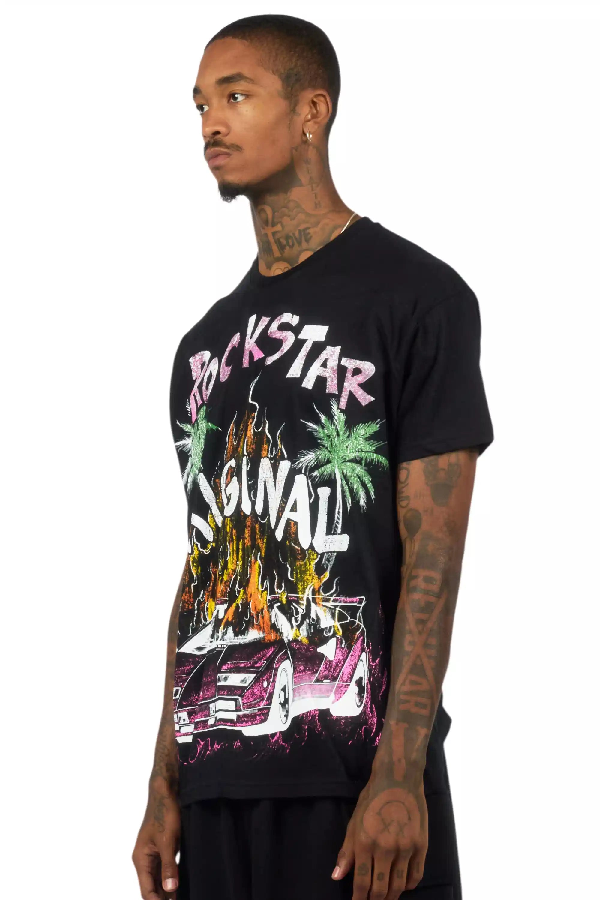 Axrian Black/Pink Oversized Graphic T-Shirt